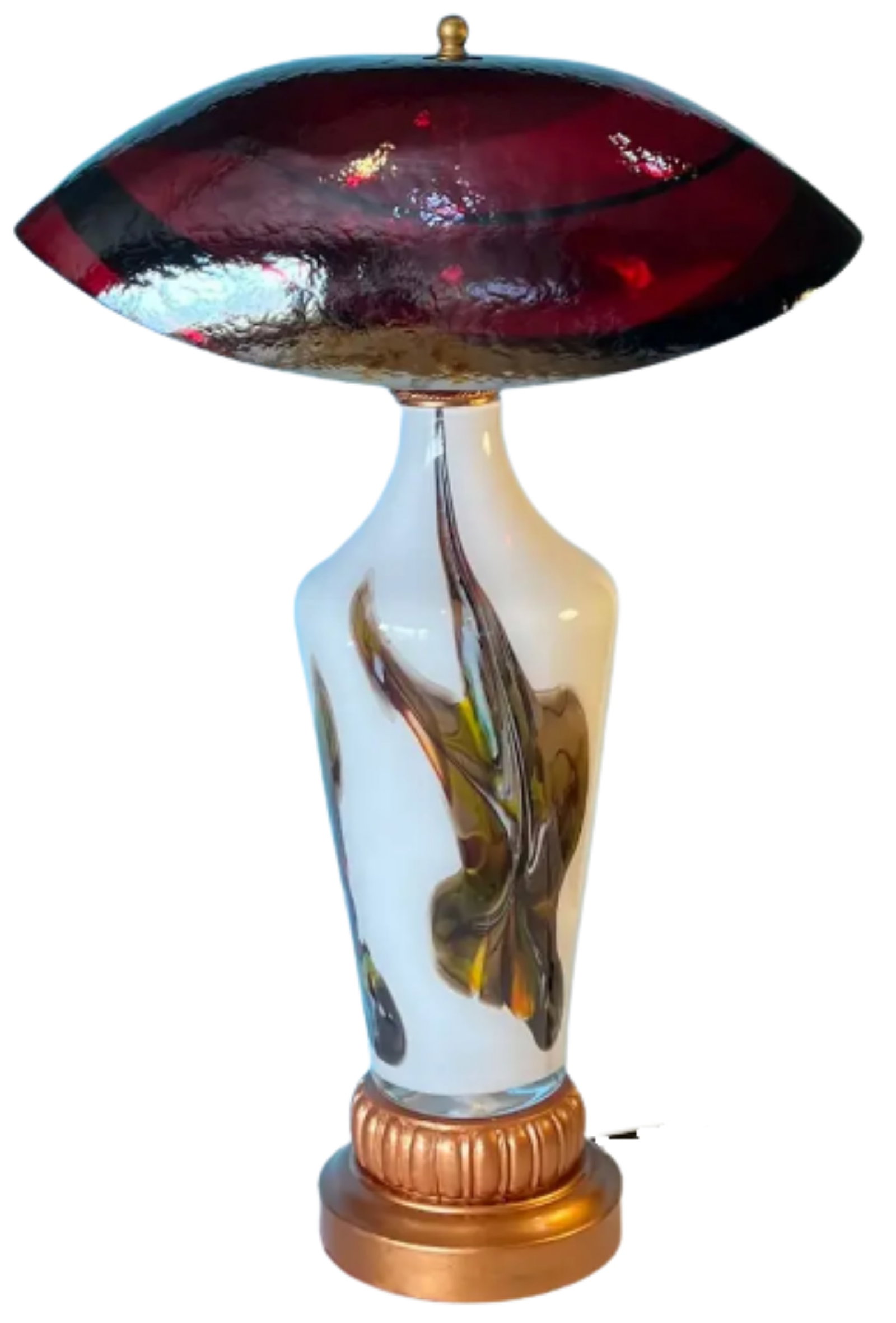 Murano Oval Art Glass Wine Colored Mushroom Abstract Table Lamp - 3