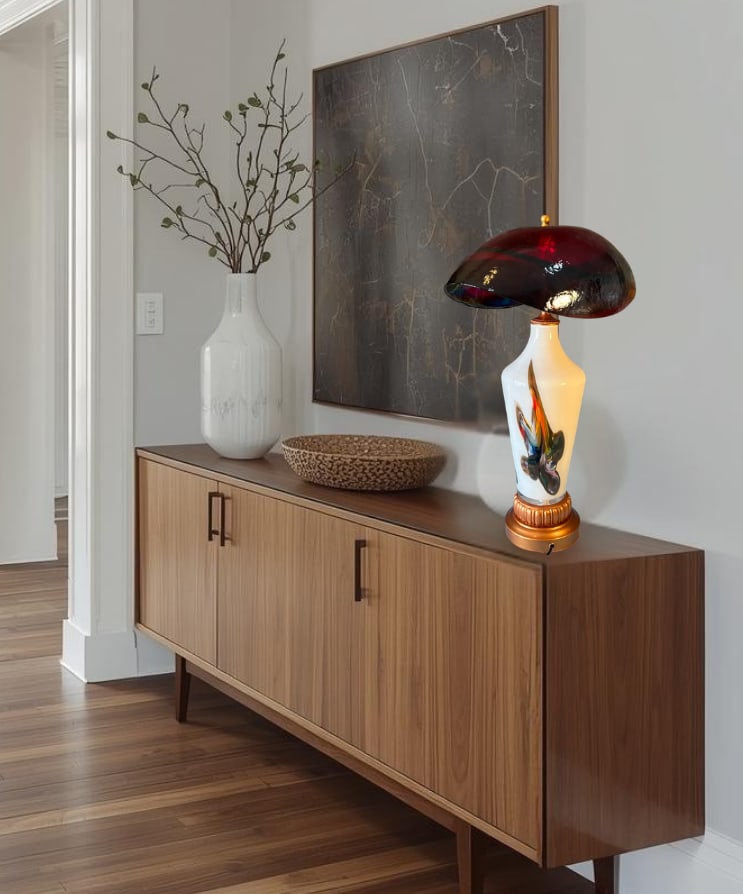 Murano Oval Art Glass Wine Colored Mushroom Abstract Table Lamp - 4