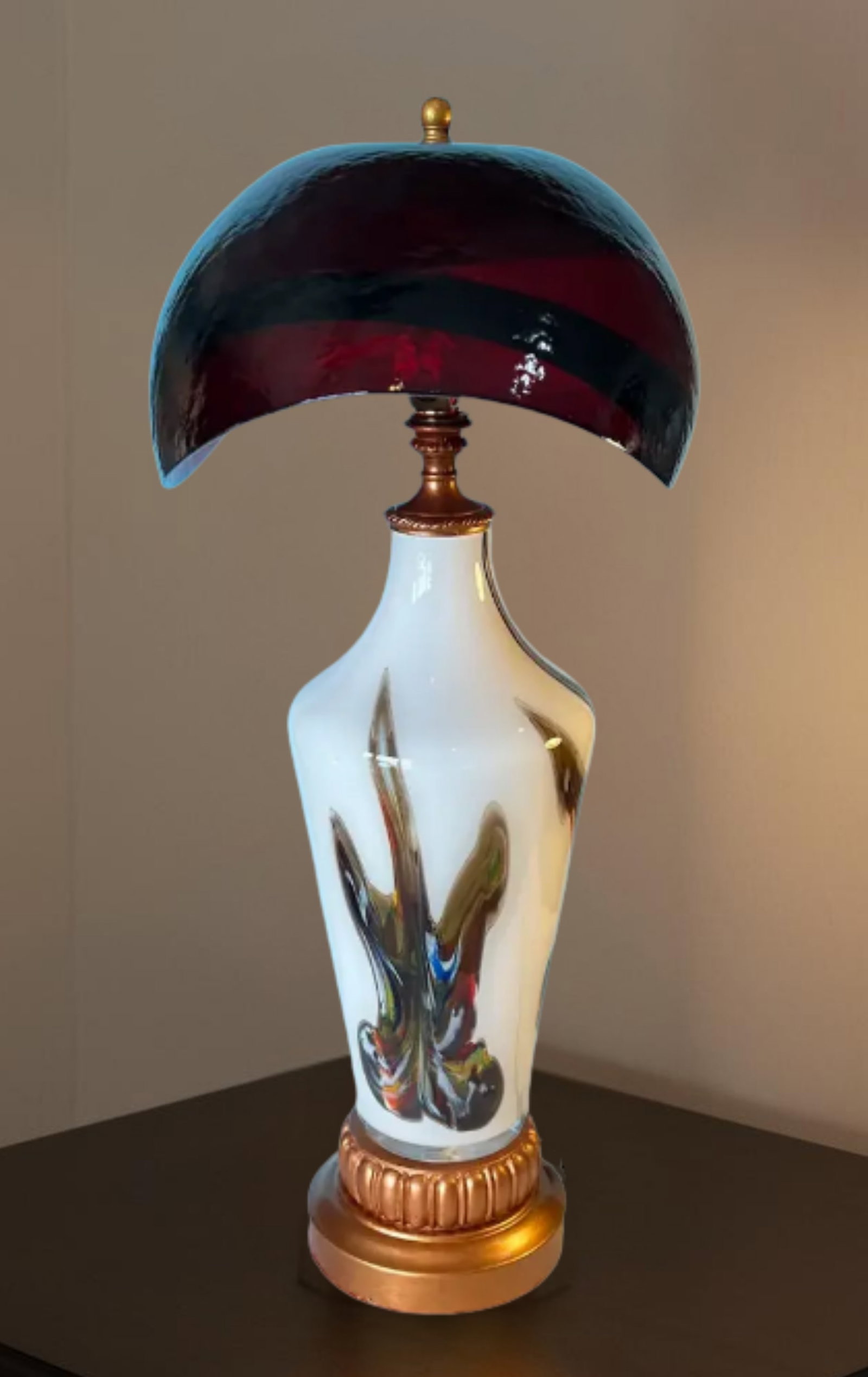 Murano Oval Art Glass Wine Colored Mushroom Abstract Table Lamp - 5