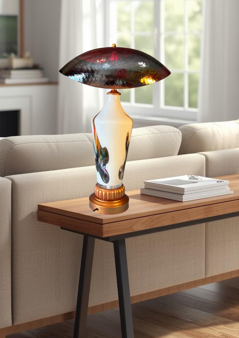 Murano Oval Art Glass Wine Colored Mushroom Abstract Table Lamp - 6