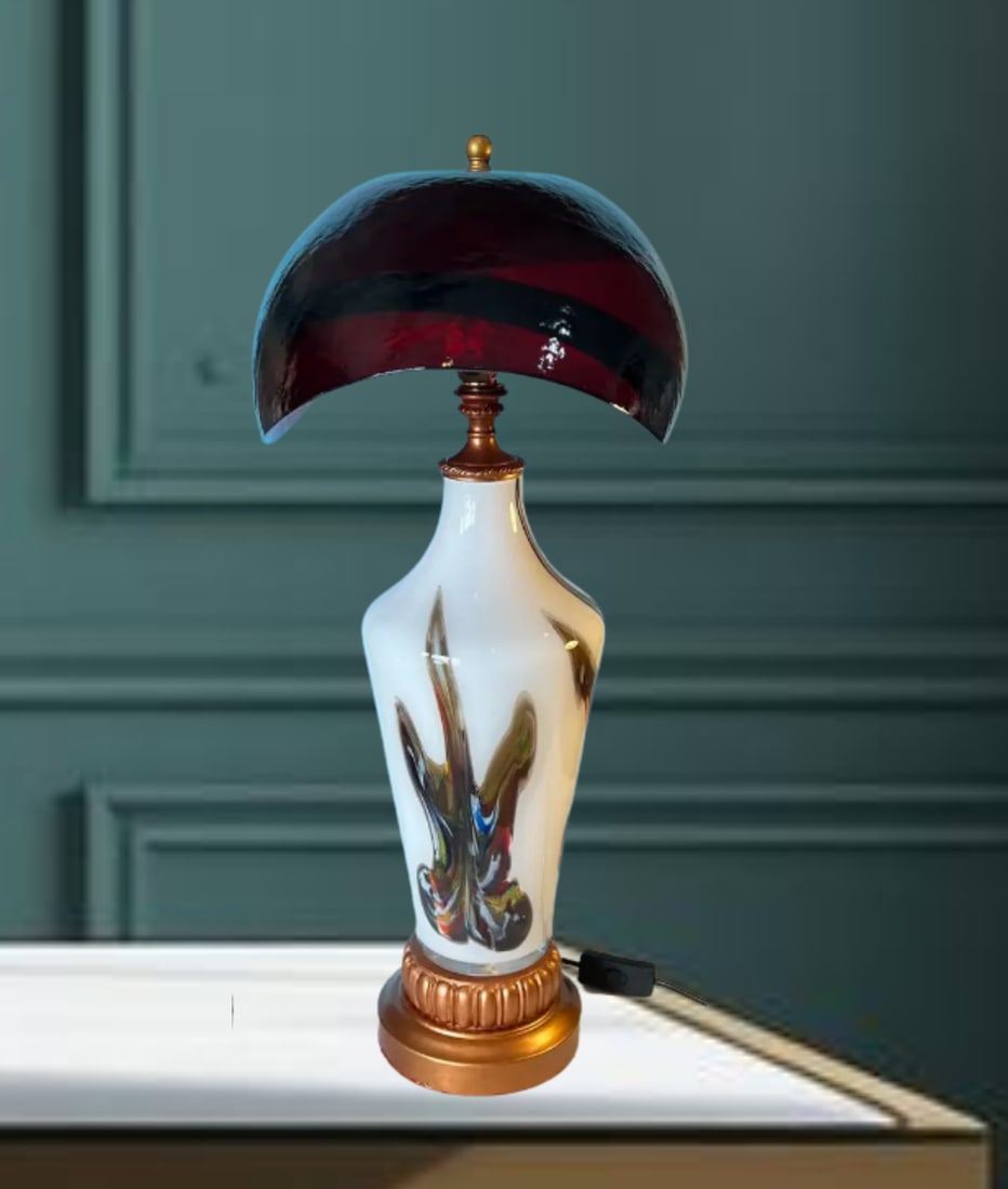 Murano Oval Art Glass Wine Colored Mushroom Abstract Table Lamp - 8