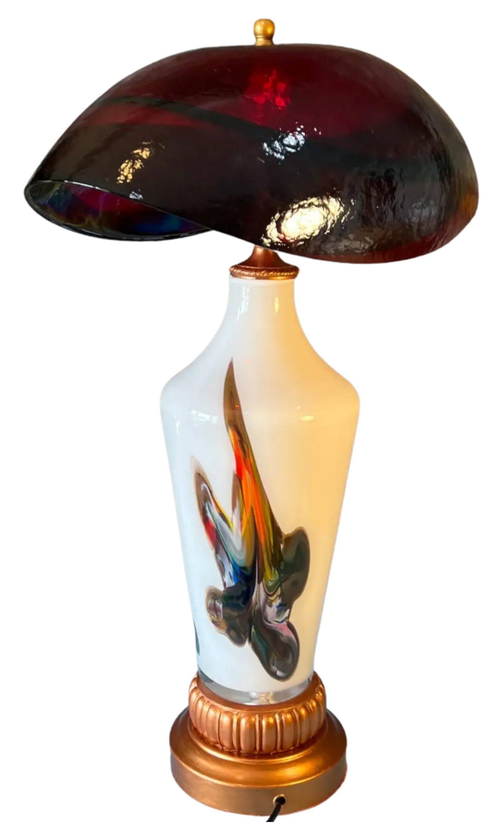 Murano Oval Art Glass Wine Colored Mushroom Abstract Table Lamp - 9