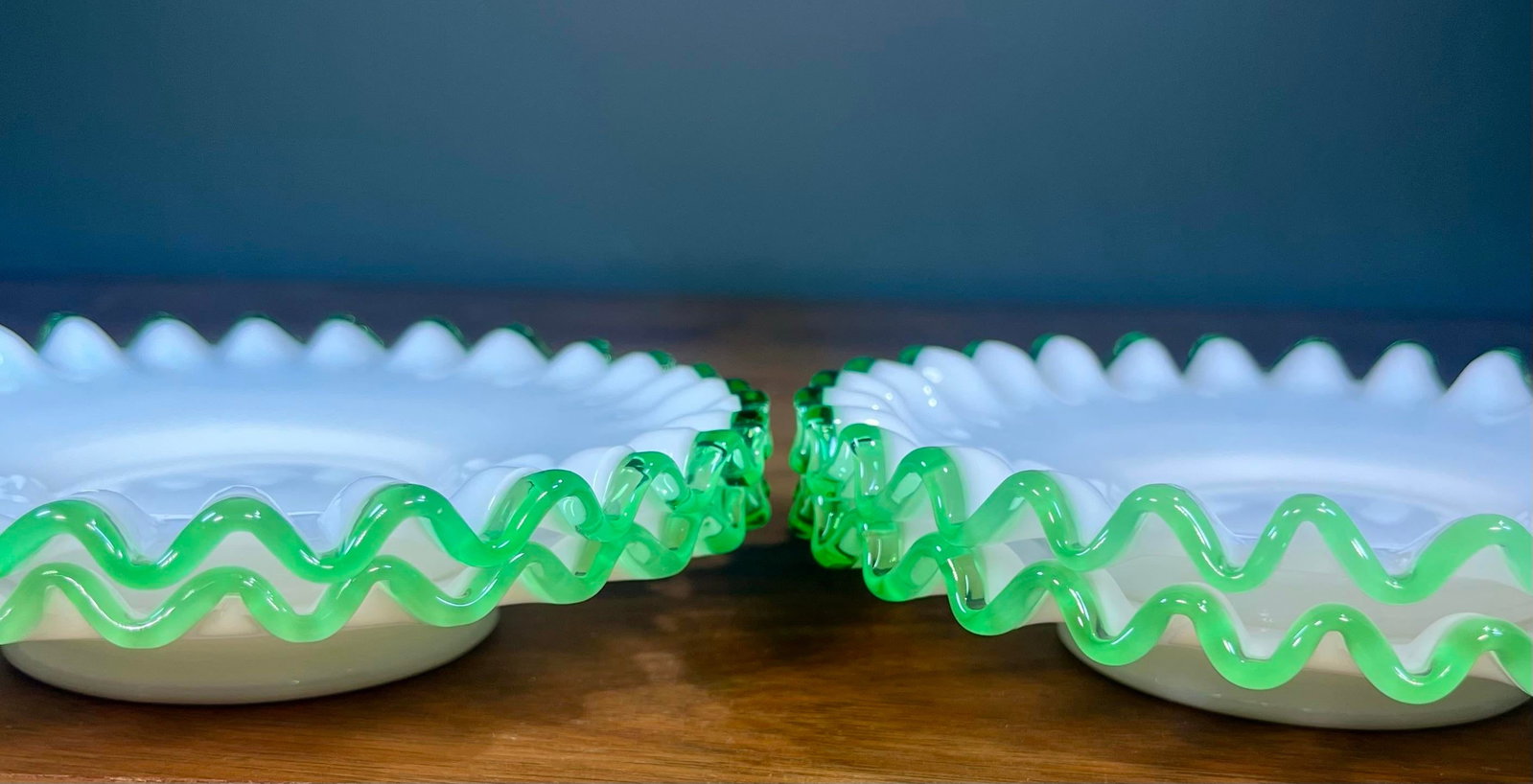 Mid 20th Century Fenton Emerald Crest Milk Glass Saucer Plates - Set of 4 - 2
