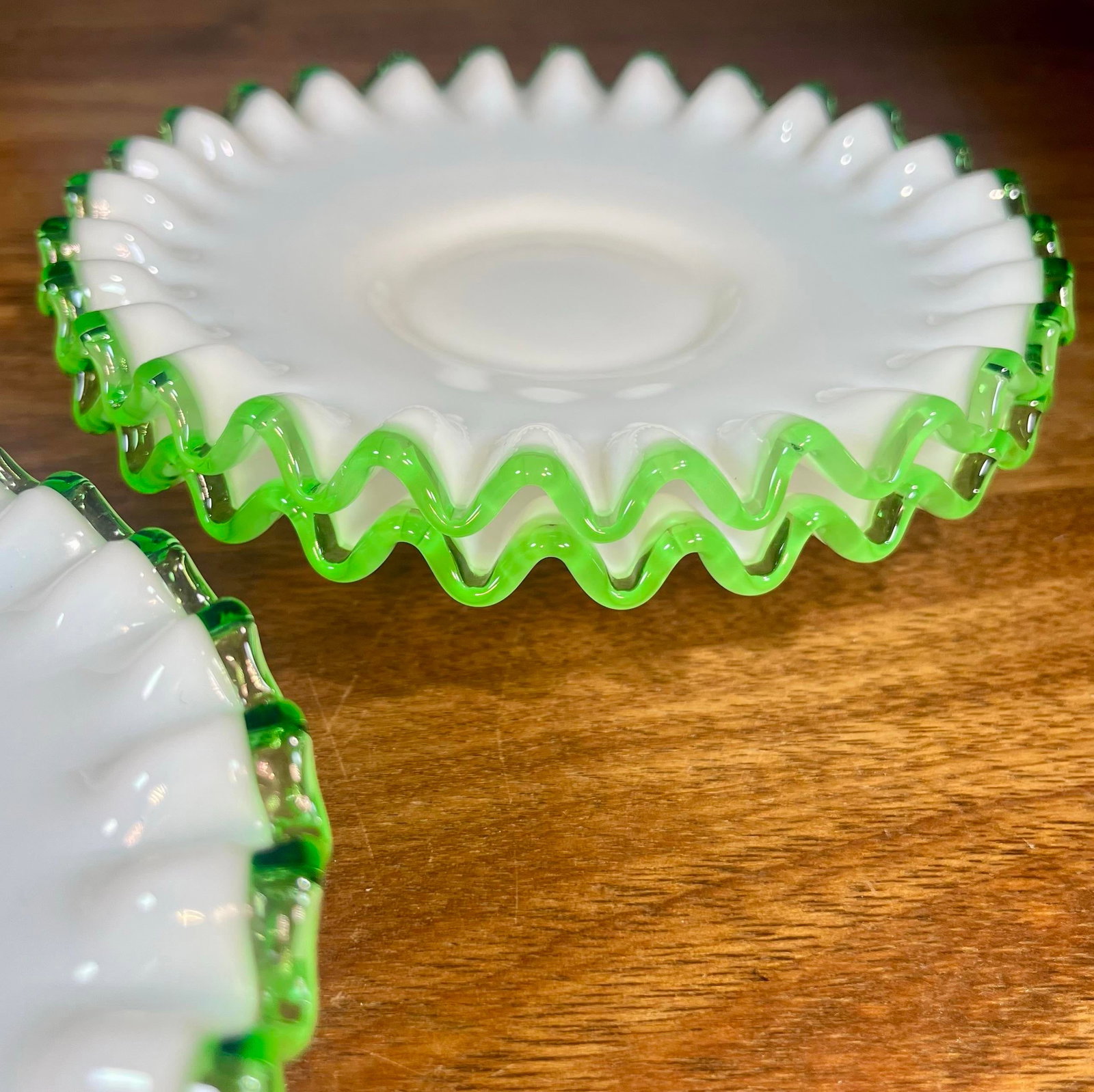 Mid 20th Century Fenton Emerald Crest Milk Glass Saucer Plates - Set of 4 - 3