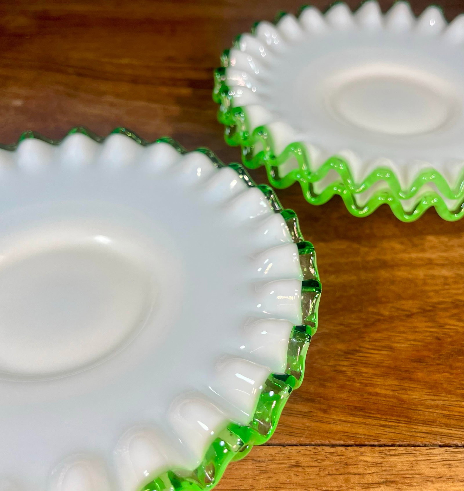 Mid 20th Century Fenton Emerald Crest Milk Glass Saucer Plates - Set of 4 - 4