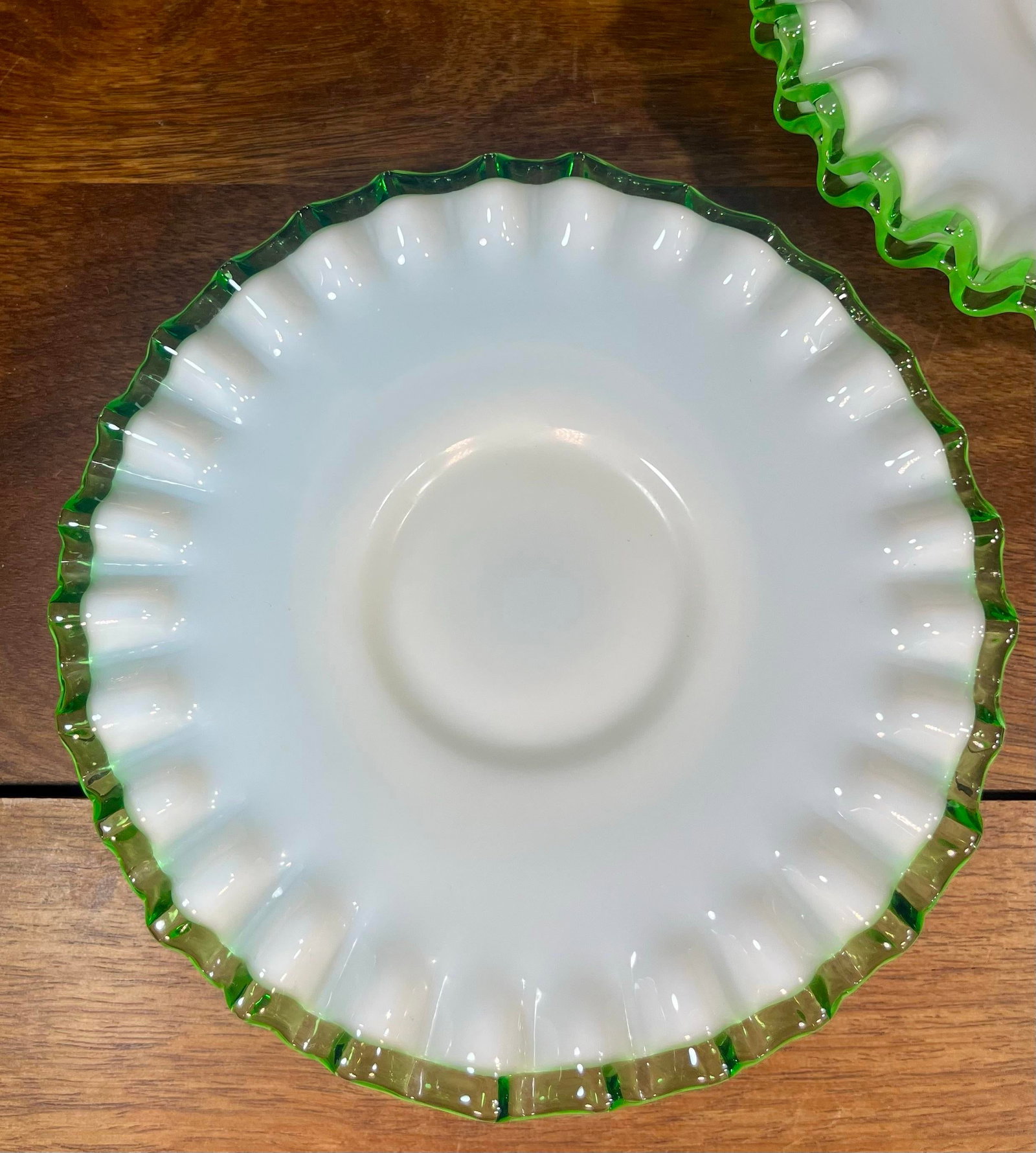 Mid 20th Century Fenton Emerald Crest Milk Glass Saucer Plates - Set of 4 - 5
