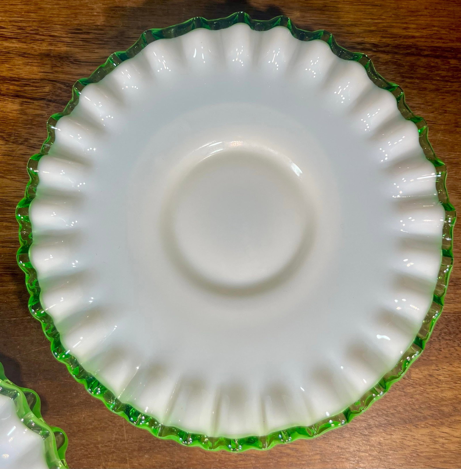 Mid 20th Century Fenton Emerald Crest Milk Glass Saucer Plates - Set of 4 - 6