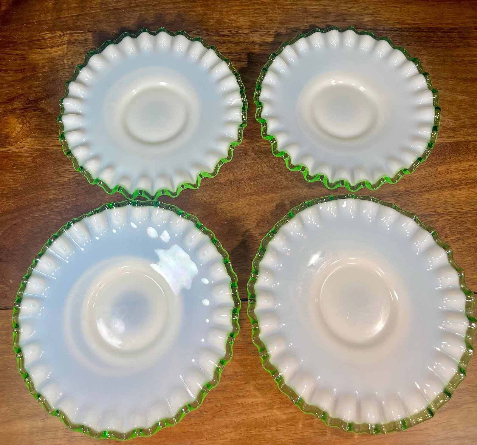 Mid 20th Century Fenton Emerald Crest Milk Glass Saucer Plates - Set of 4 - 7