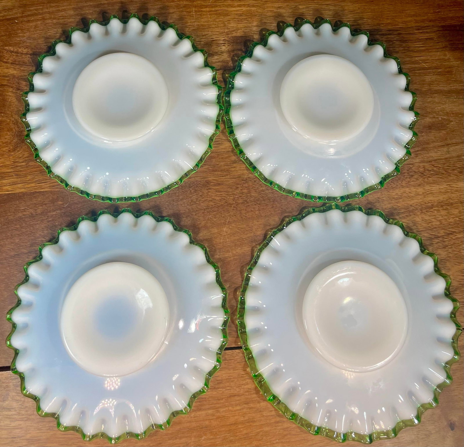 Mid 20th Century Fenton Emerald Crest Milk Glass Saucer Plates - Set of 4 - 8