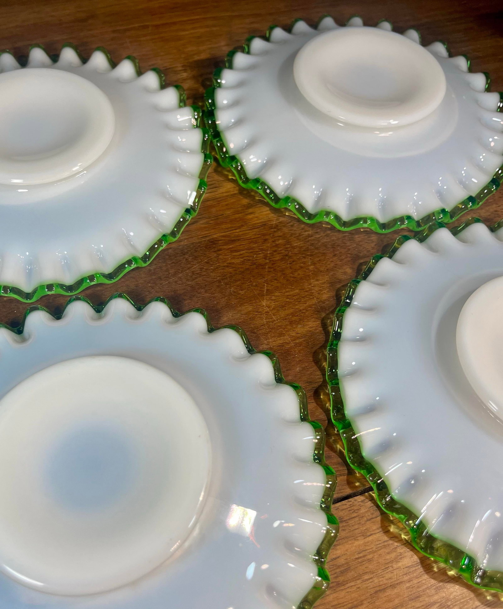 Mid 20th Century Fenton Emerald Crest Milk Glass Saucer Plates - Set of 4 - 9