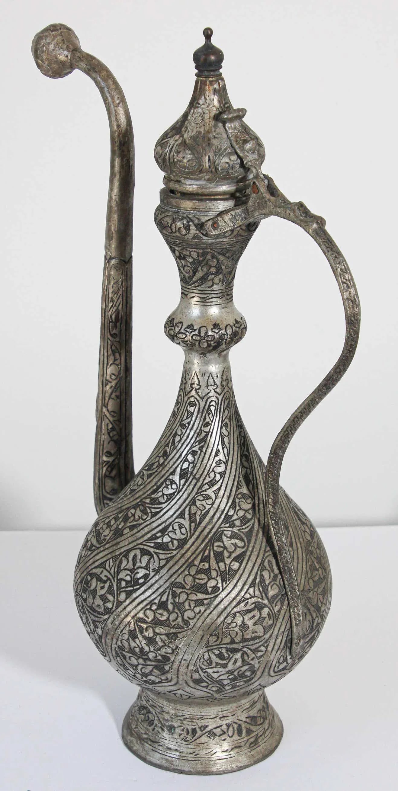 Middle Eastern Islamic Turkish Ottoman Tinned Copper Ewer - 3