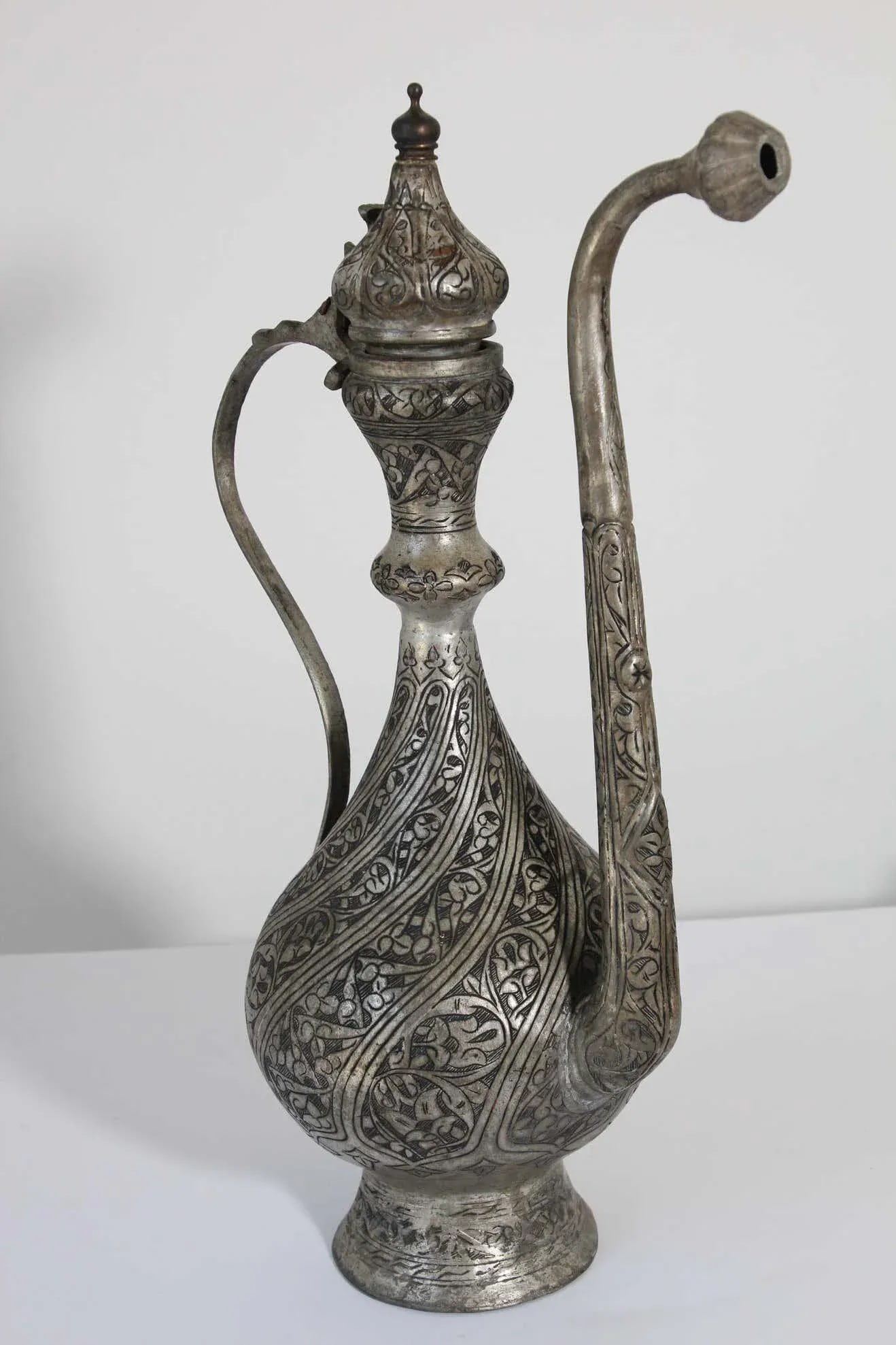 Middle Eastern Islamic Turkish Ottoman Tinned Copper Ewer - 7