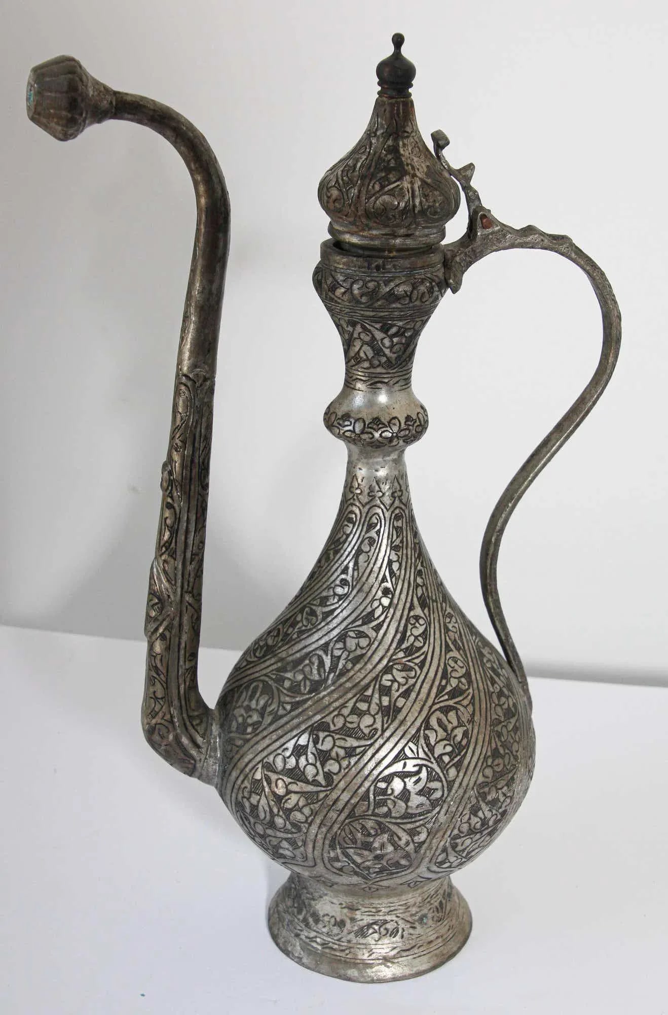 Middle Eastern Islamic Turkish Ottoman Tinned Copper Ewer - 9