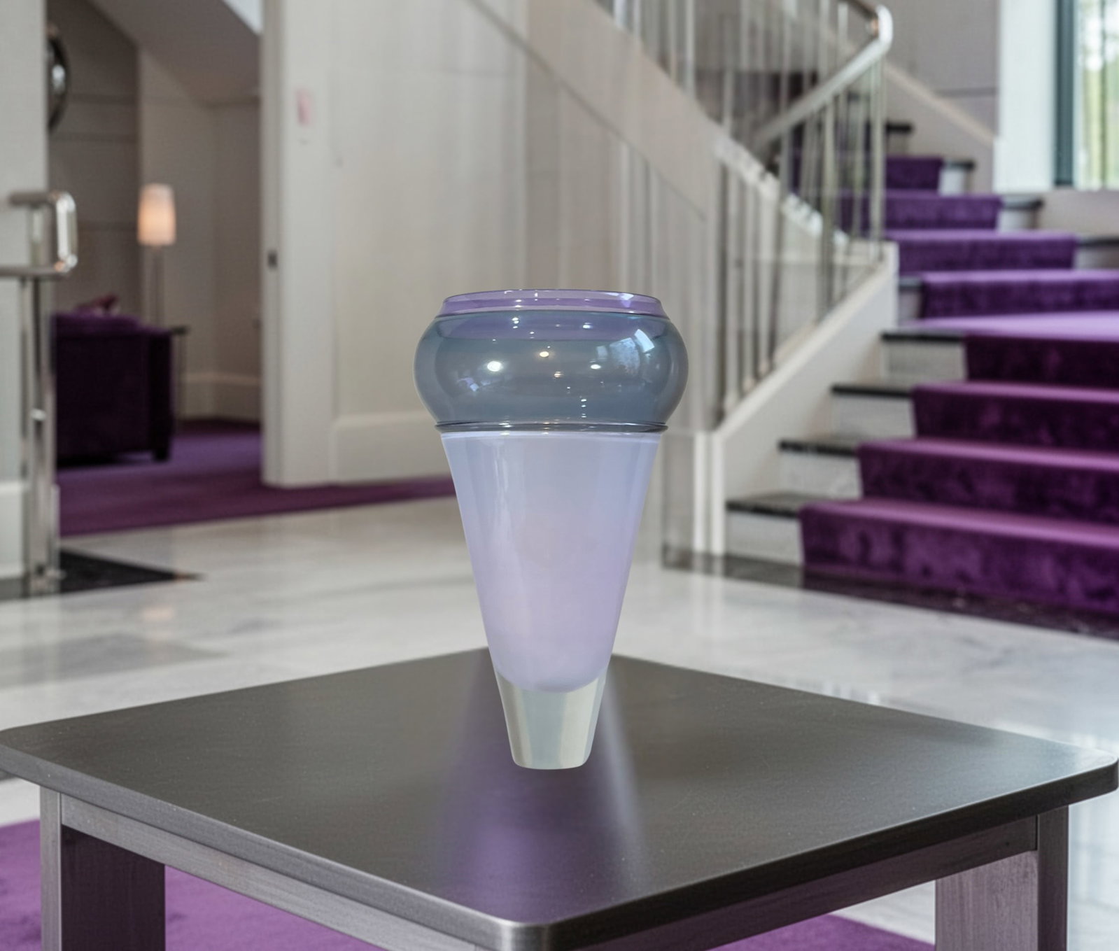 Art Glass Lavender Gray Cone Shaped Vase Brand & Greenberg 1986 - 2