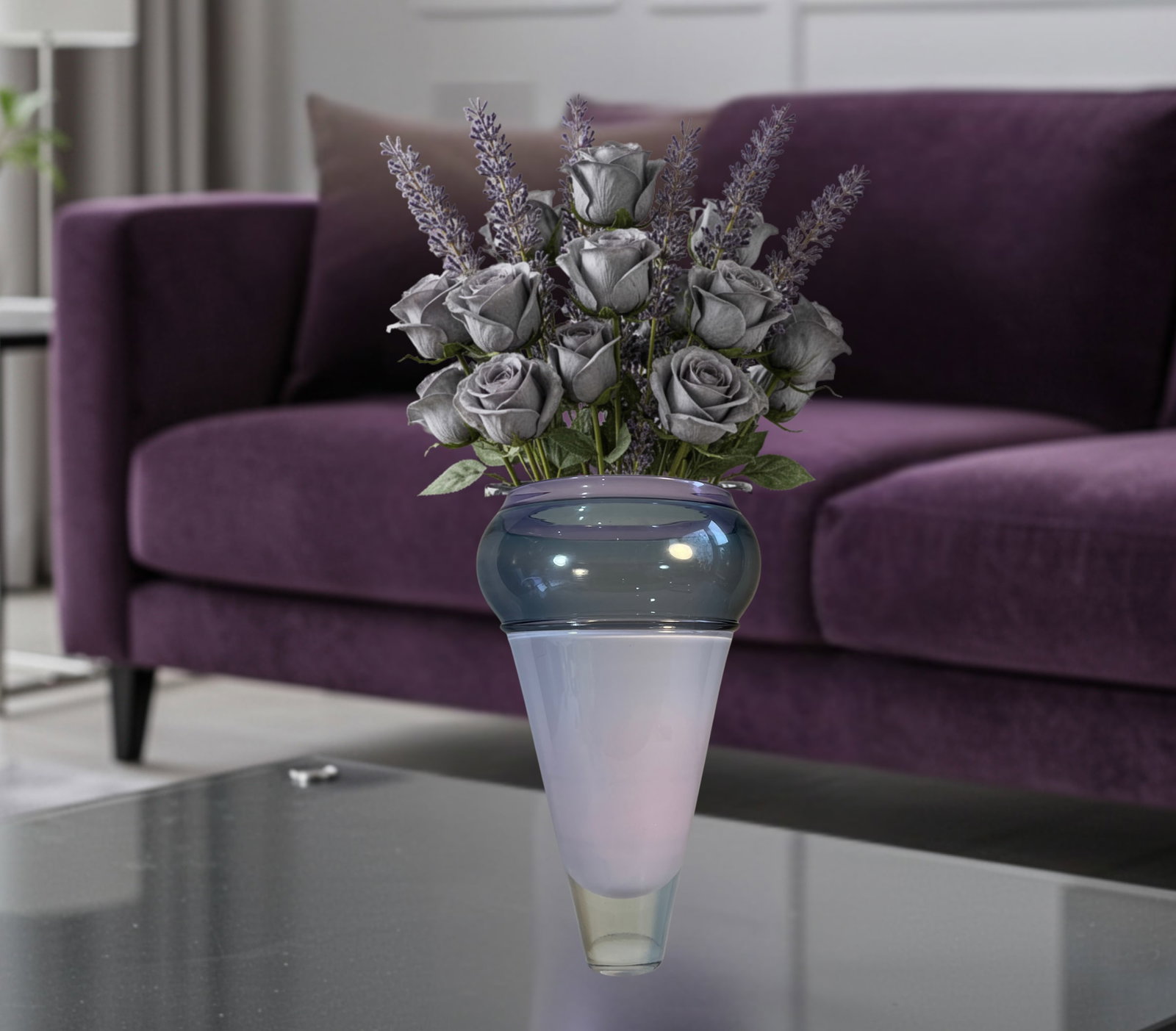 Art Glass Lavender Gray Cone Shaped Vase Brand & Greenberg 1986 - 4