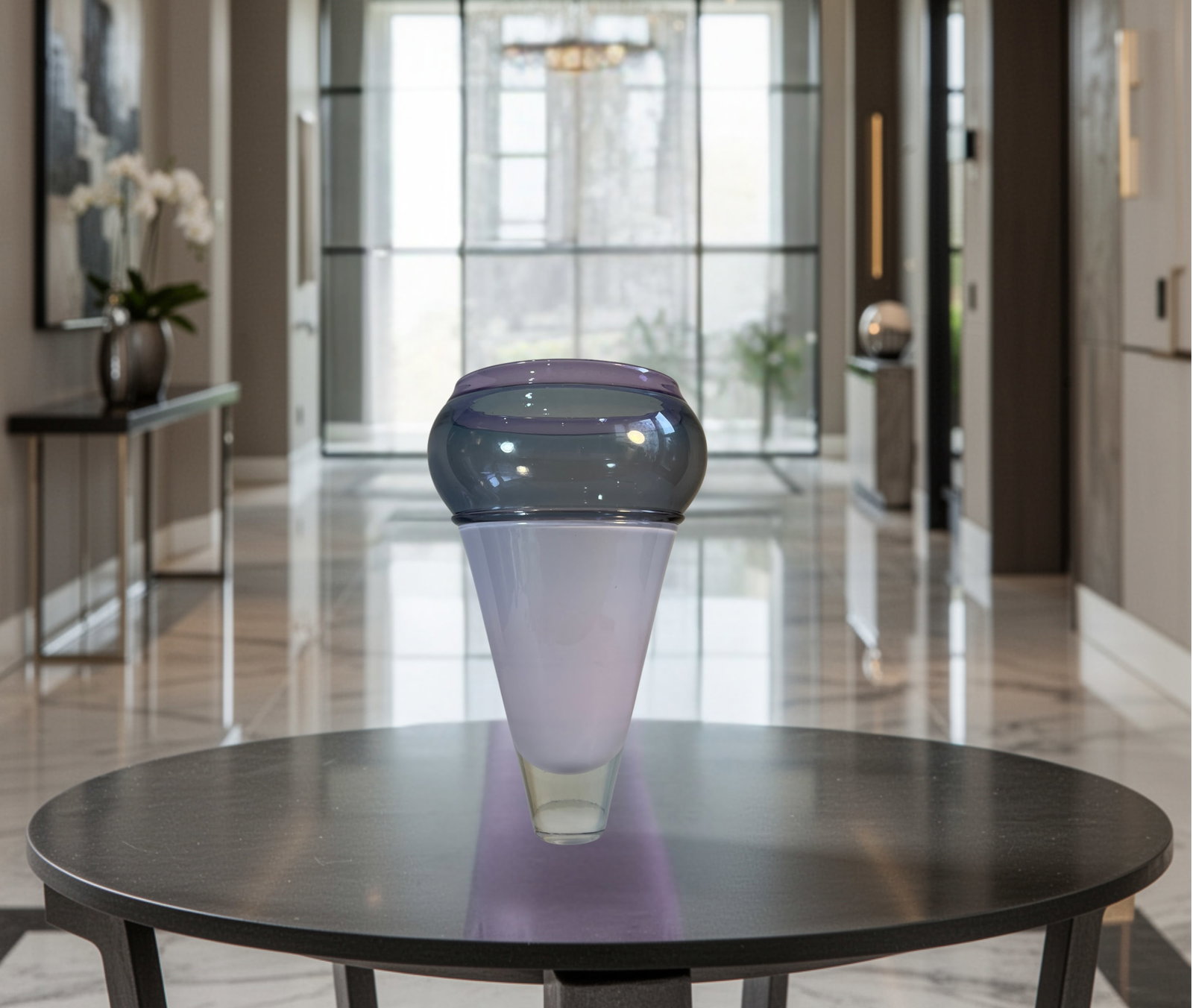 Art Glass Lavender Gray Cone Shaped Vase Brand & Greenberg 1986 - 7