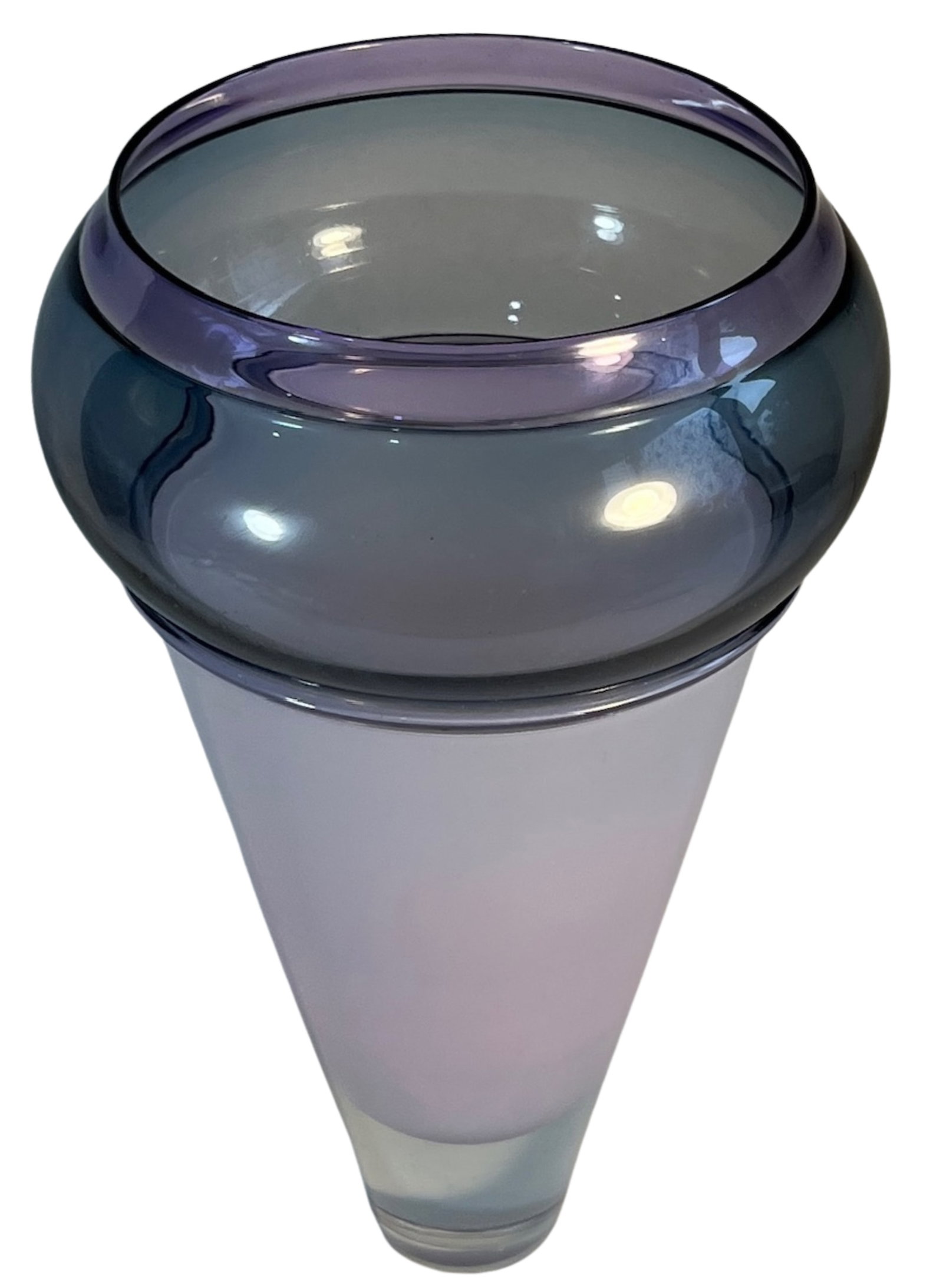 Art Glass Lavender Gray Cone Shaped Vase Brand & Greenberg 1986 - 8