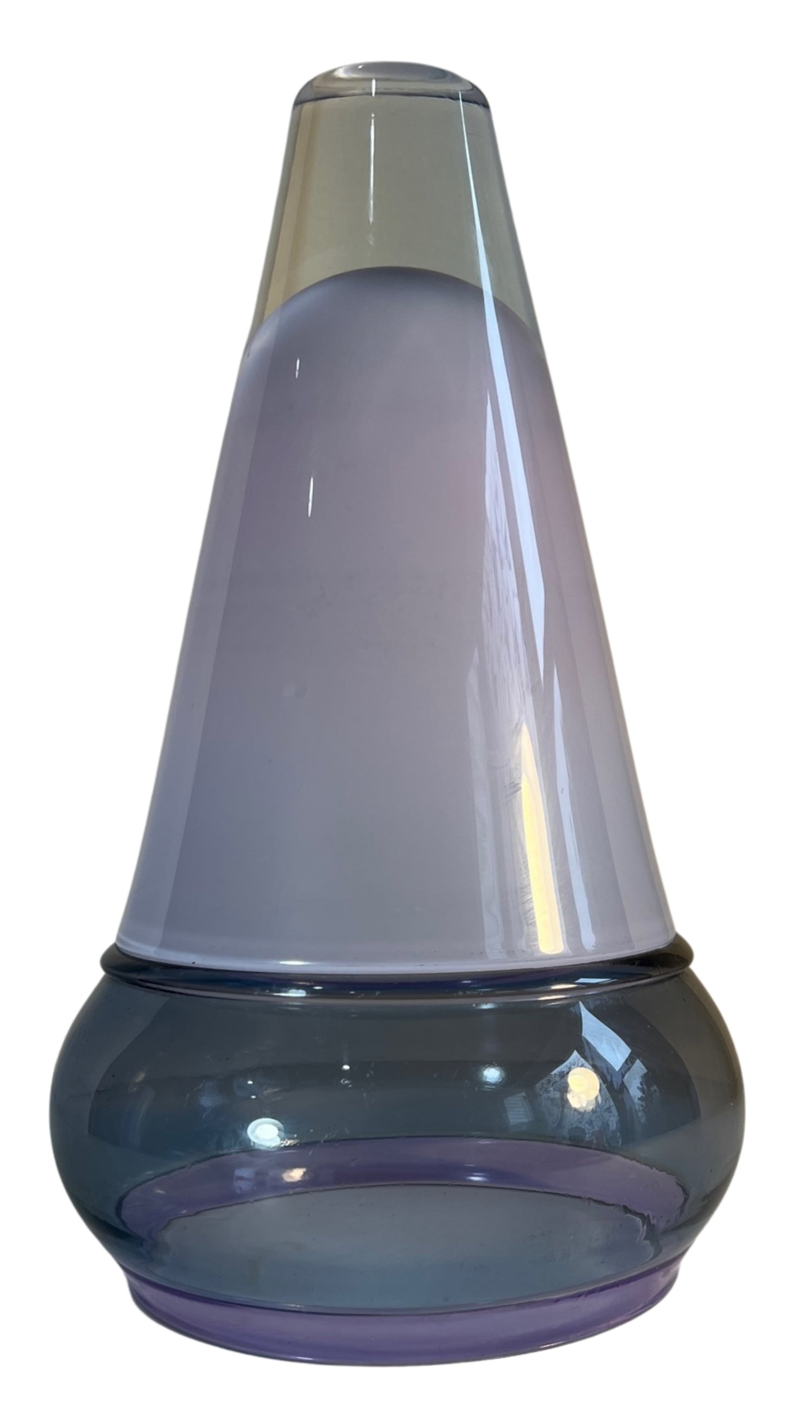 Art Glass Lavender Gray Cone Shaped Vase Brand & Greenberg 1986 - 9