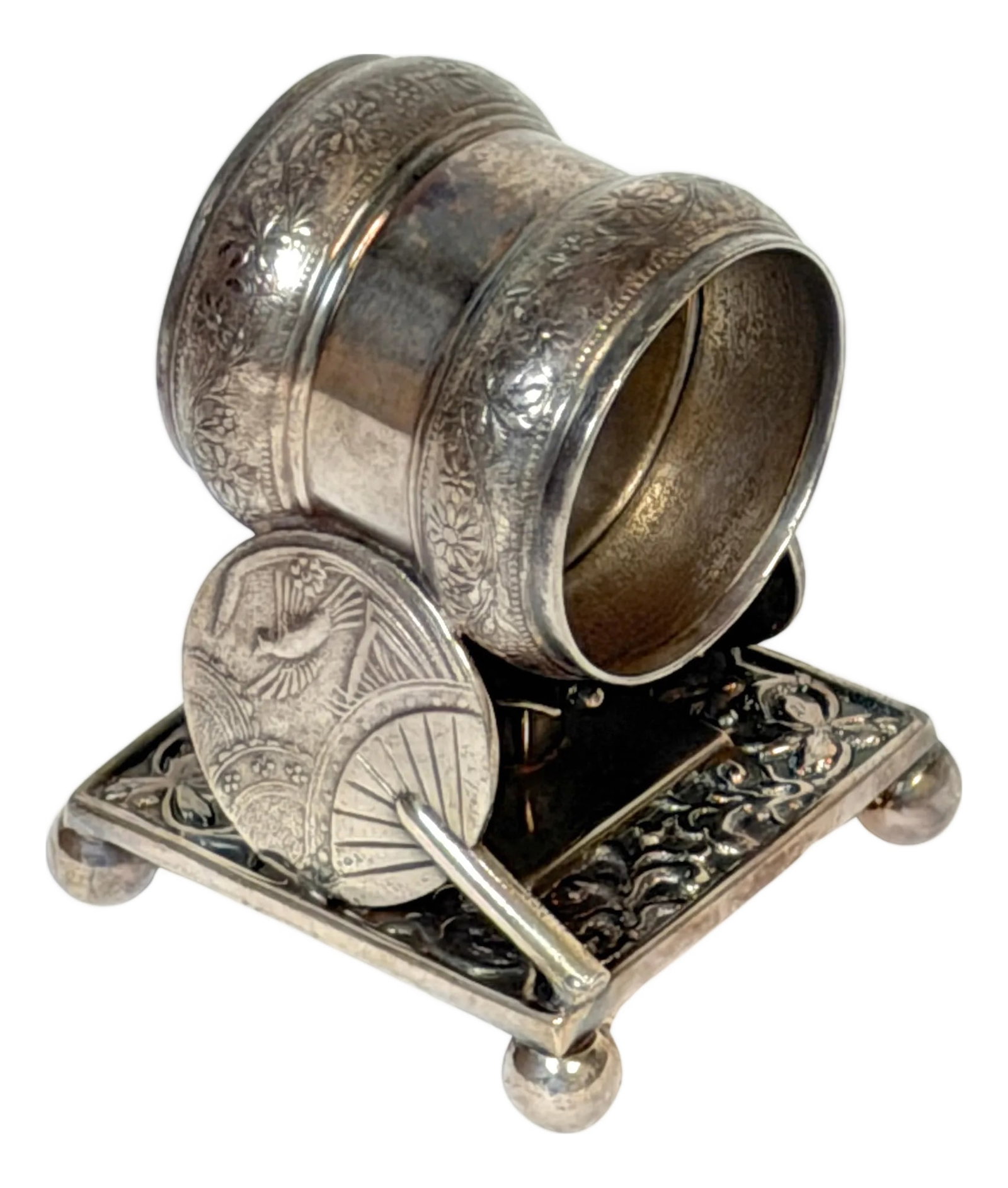American Japonisme Twin Fan Figural Napkin Ring by Meriden, Circa 1880 (1 of 10)