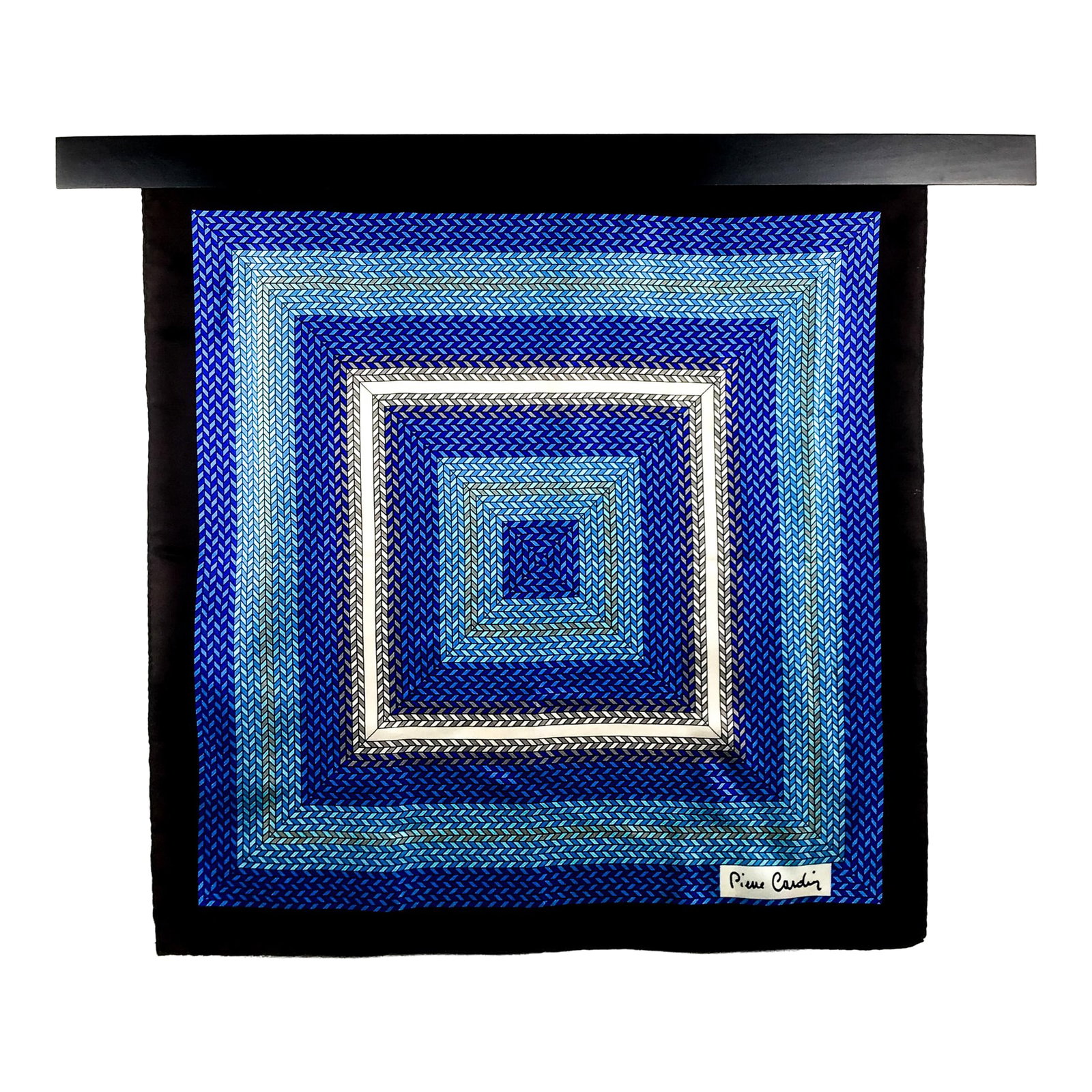 Pure Silk Twill Pierre Cardin Vintage Scarf With Wall Hanging Scarf Holder: Made in Japan, this beautiful extra large silk scarf will be perfect for hanging on your wall or tying around your neck for an afternoon of sun and fun. Large enough for wearing as a swimsuit
