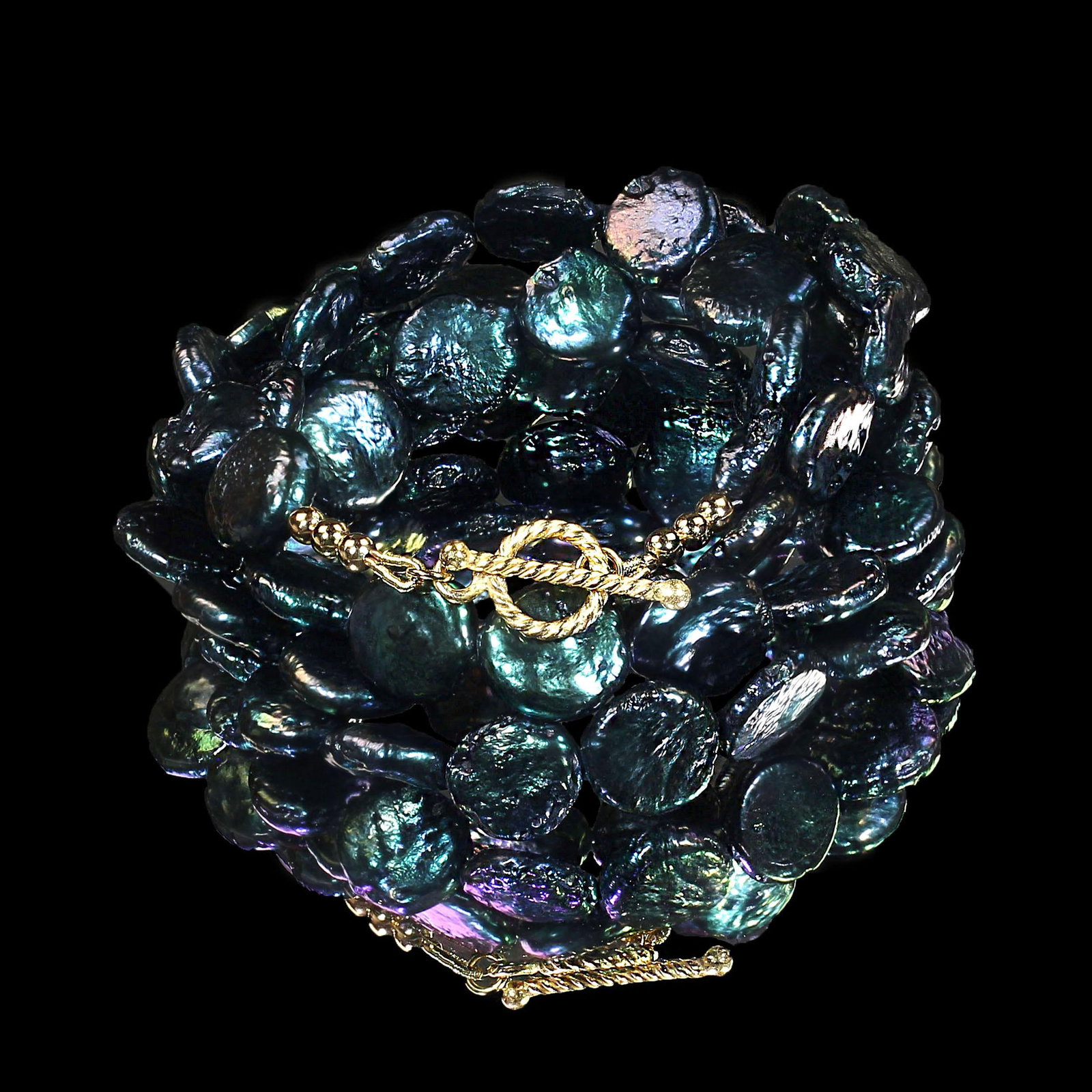 Ajd 28 Inch Iridescent Blue/Green Coin Pearl Necklace - 2