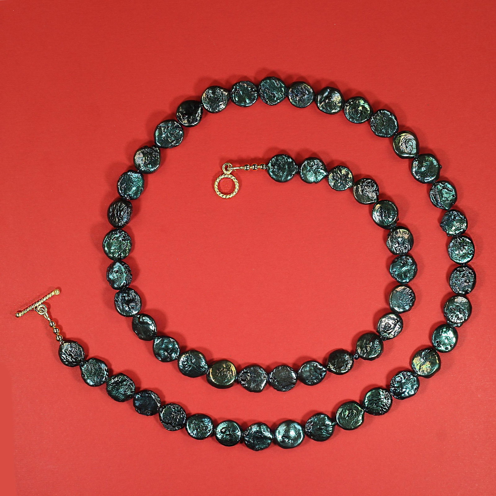 Ajd 28 Inch Iridescent Blue/Green Coin Pearl Necklace - 3