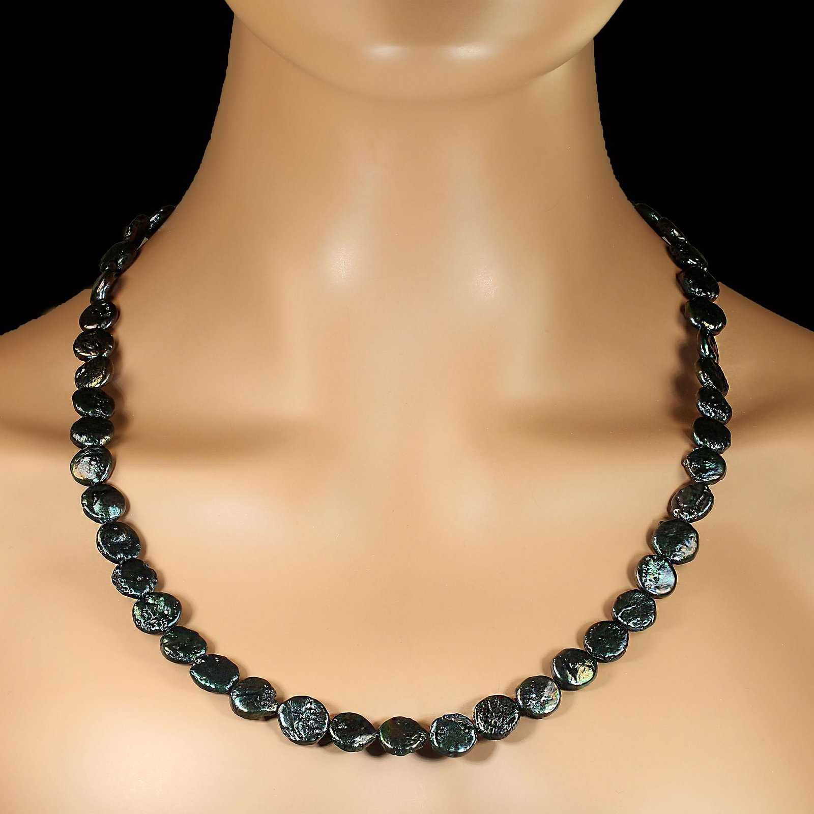 Ajd 28 Inch Iridescent Blue/Green Coin Pearl Necklace - 4