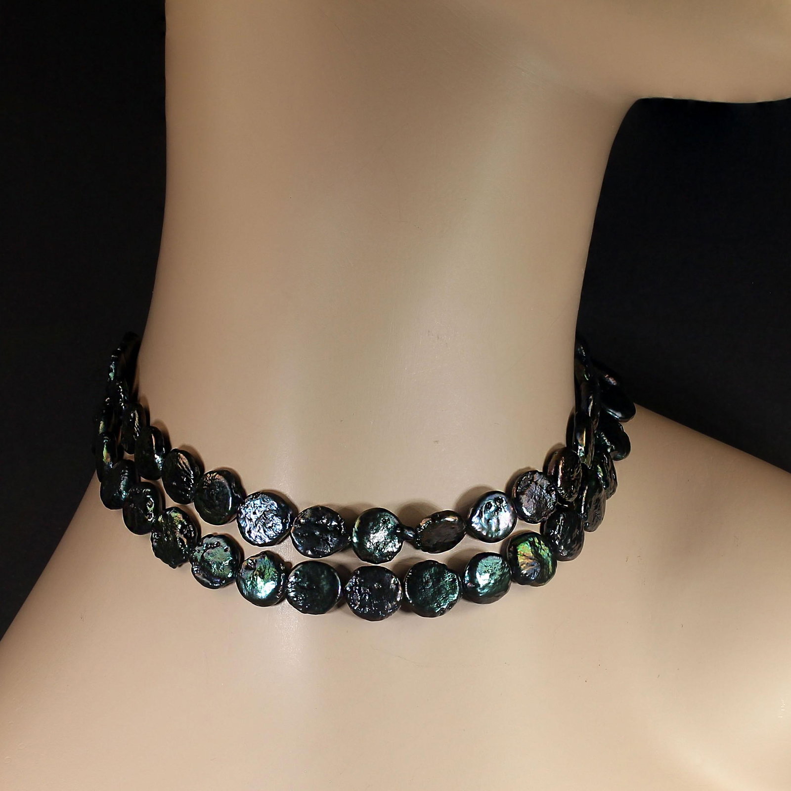 Ajd 28 Inch Iridescent Blue/Green Coin Pearl Necklace - 5