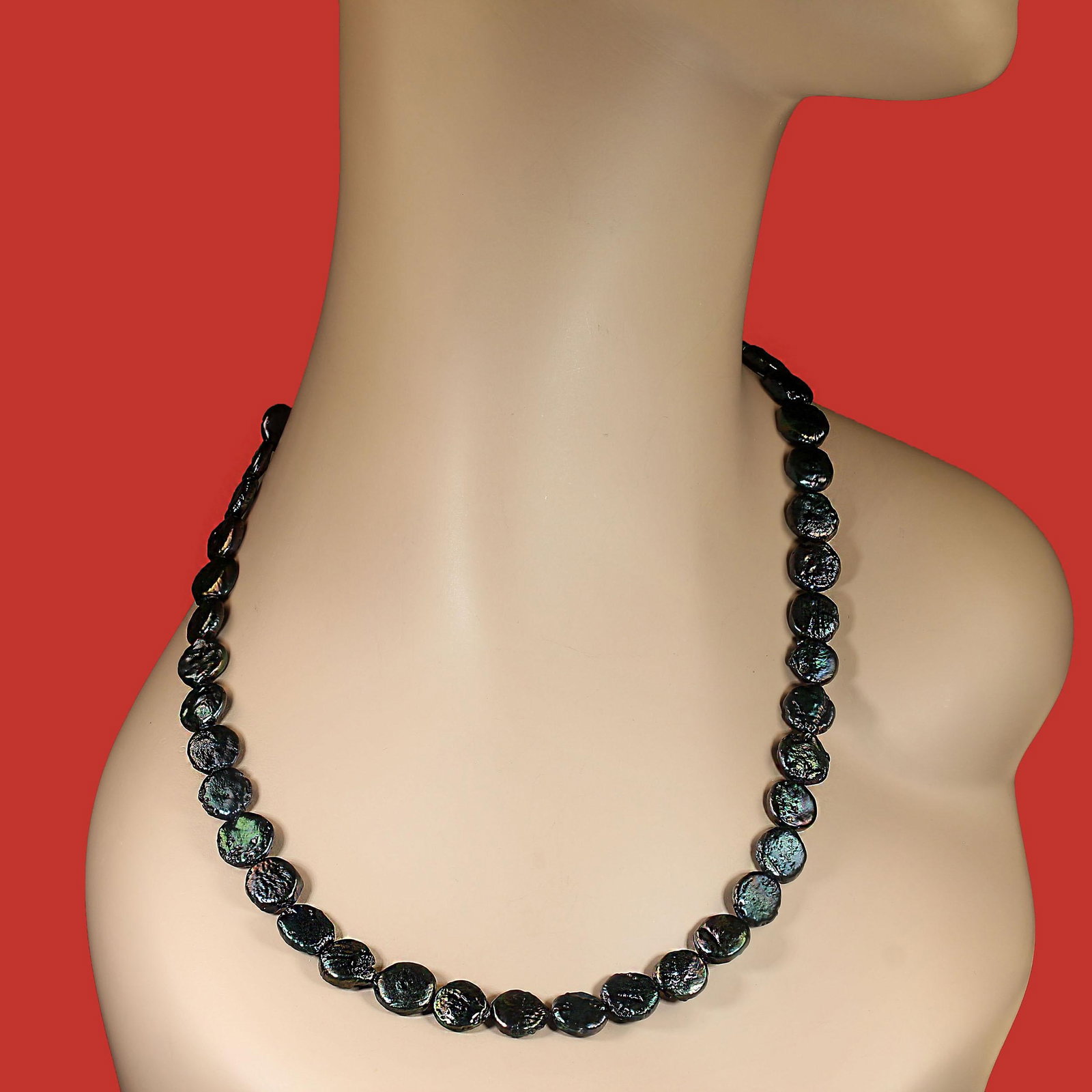 Ajd 28 Inch Iridescent Blue/Green Coin Pearl Necklace - 6