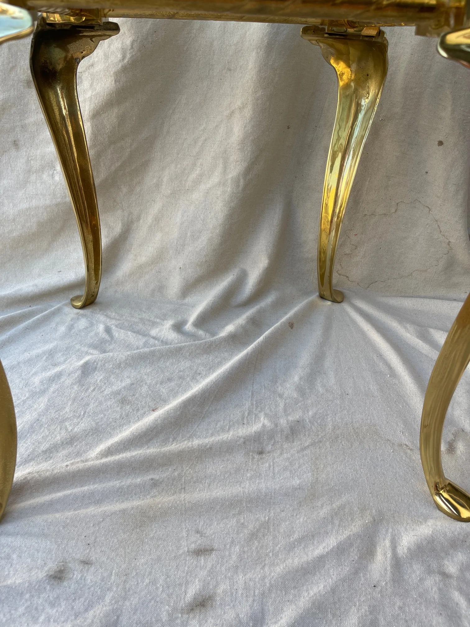 Vintage 70's Brass Cabriole Leg Glass Top End Table - 6