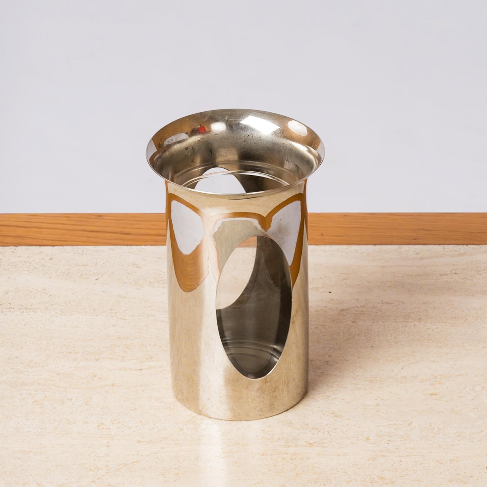 Philippe Barbier Chrome-Plated Brass & Glass Photophore Candleholder or Vase - 6