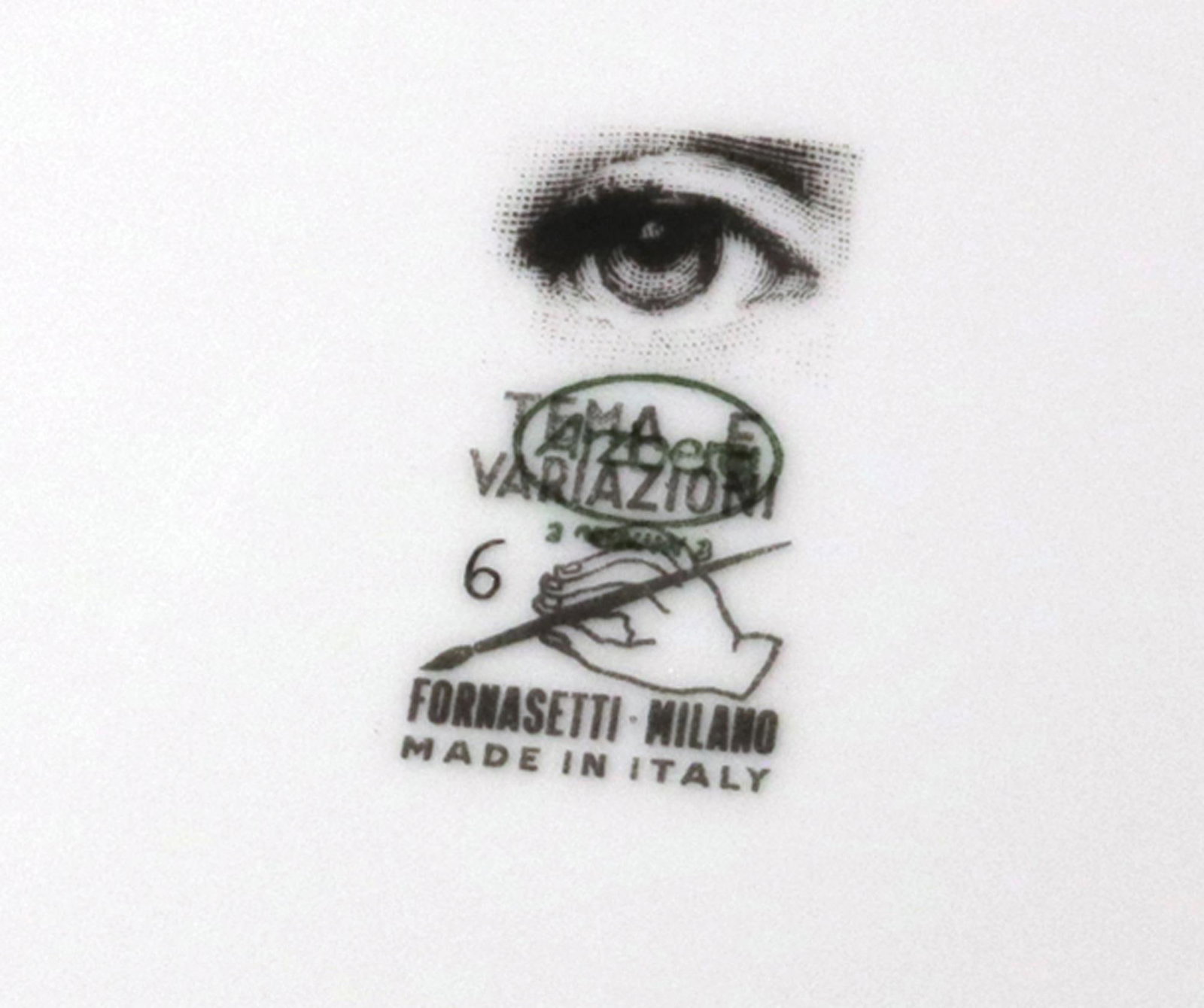 Fornasetti Porcelain Themes & Variation Plate, Pattern Number 6 - 8