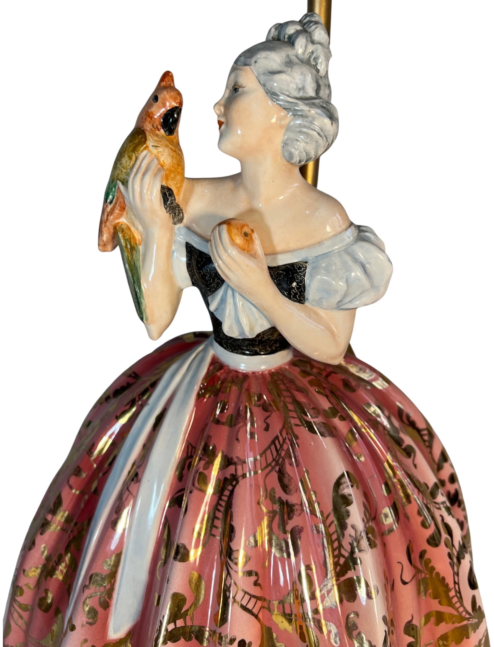 Bertolotti Capodimonte Signed Arturo Pannunzio Porcelain Rococo Lady With a Parrot Table Lamp - 4
