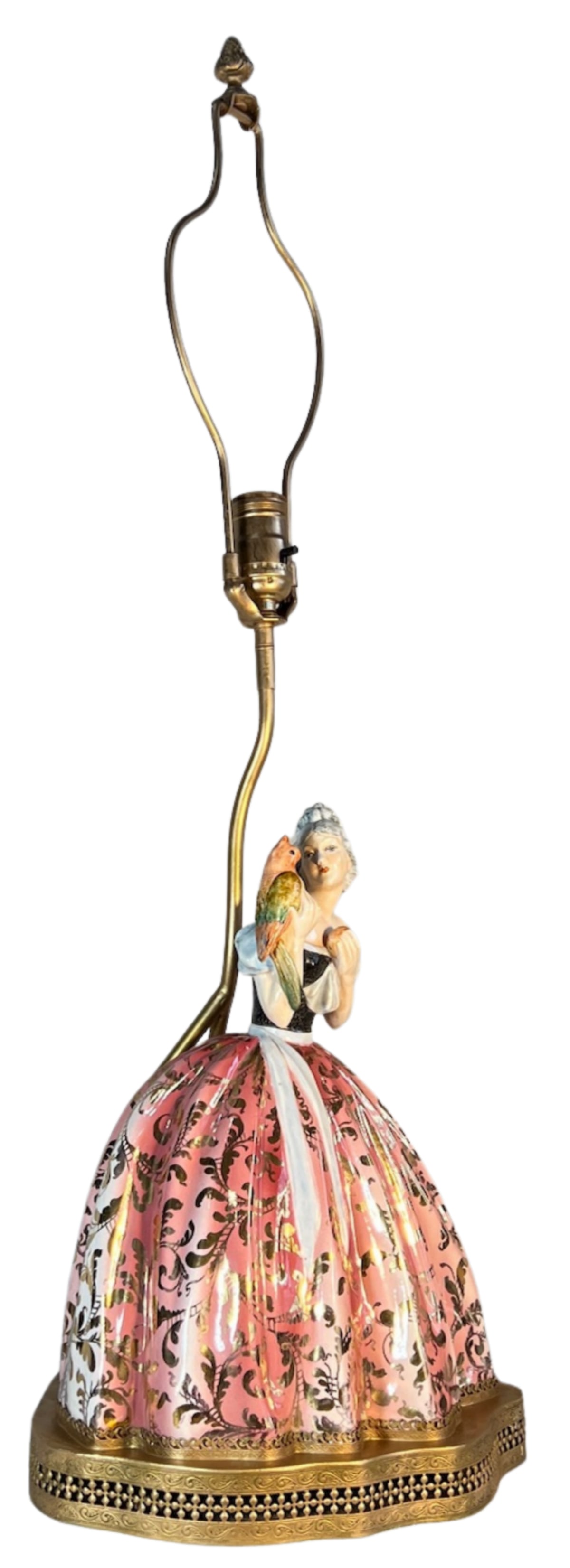 Bertolotti Capodimonte Signed Arturo Pannunzio Porcelain Rococo Lady With a Parrot Table Lamp - 6