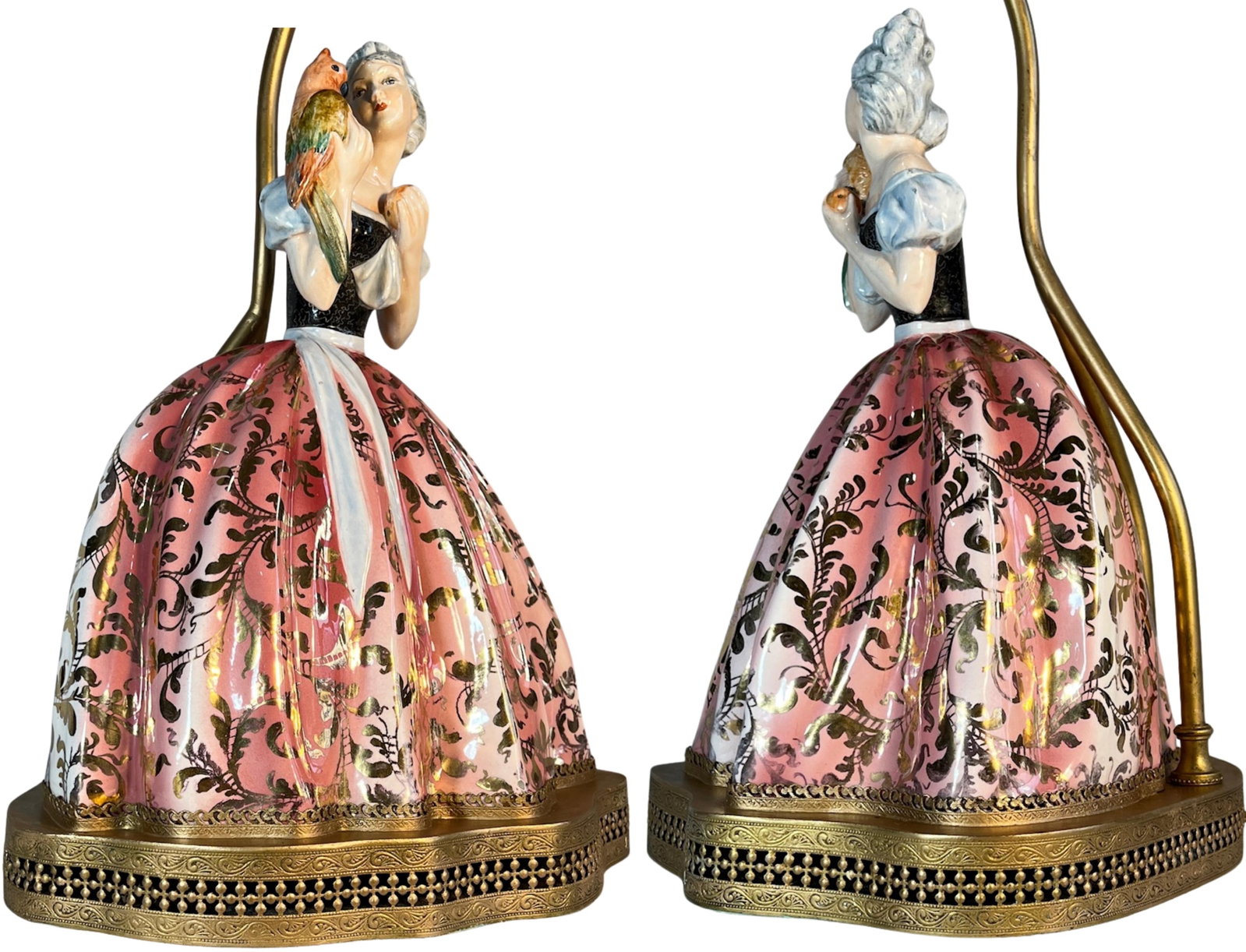 Bertolotti Capodimonte Signed Arturo Pannunzio Porcelain Rococo Lady With a Parrot Table Lamp - 8