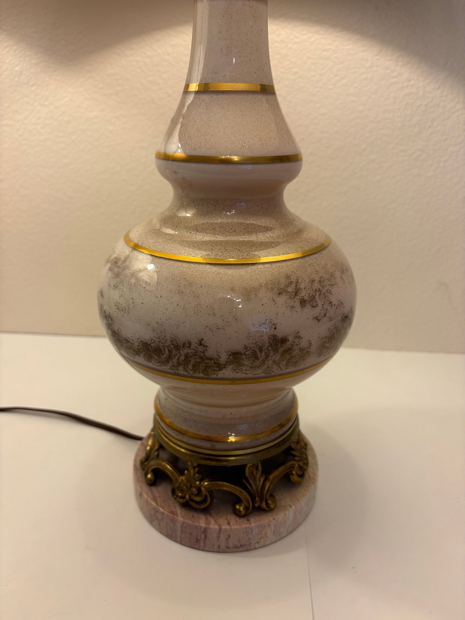 1950s Hollywood Regency Brass, Glass and Marble 3-Way Lamps - a Pair - 2