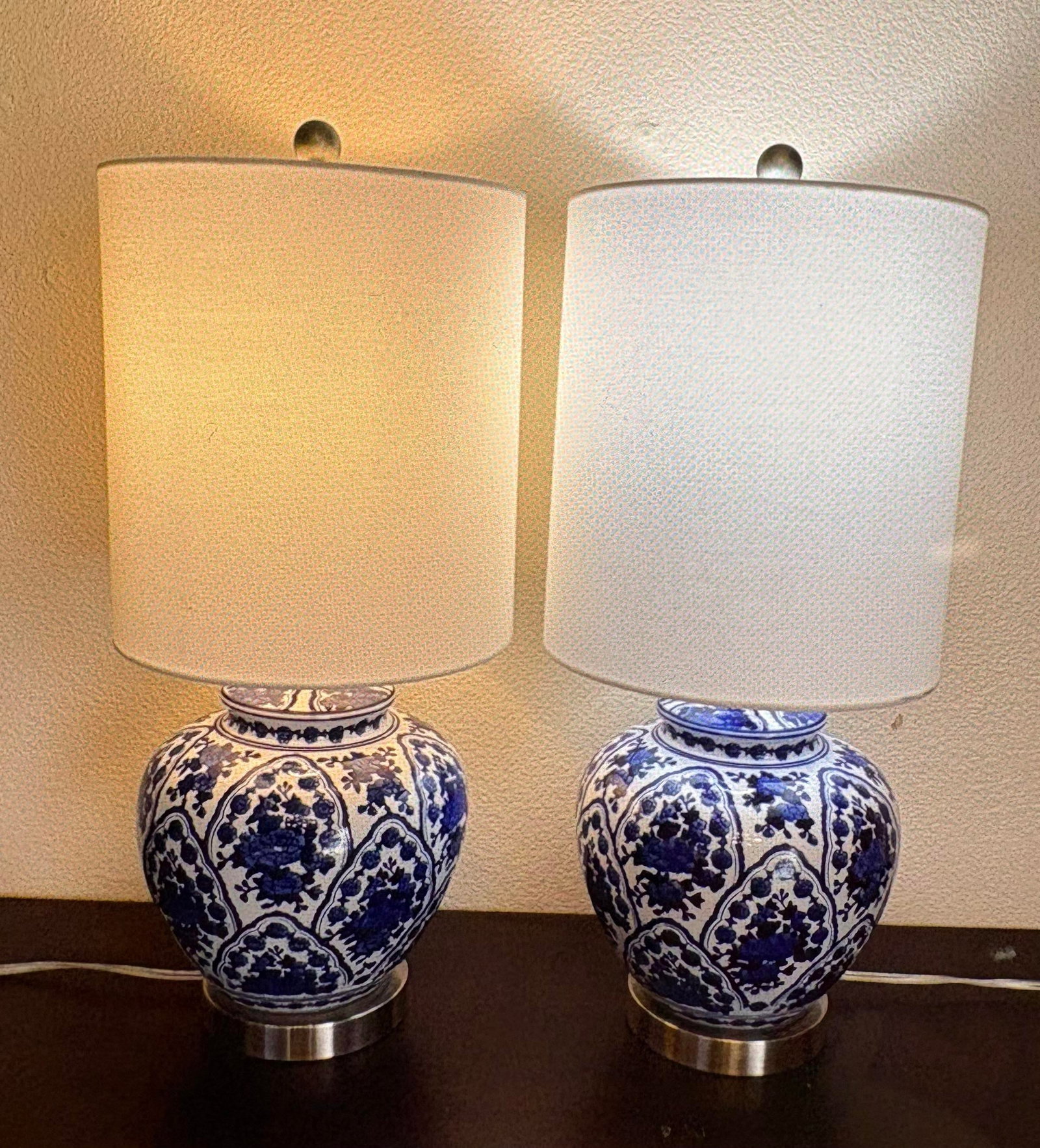 Vintage Chinoiserie Style Blue and White Ginger Jar 3-Way, Table Lamps - a Pair - 9