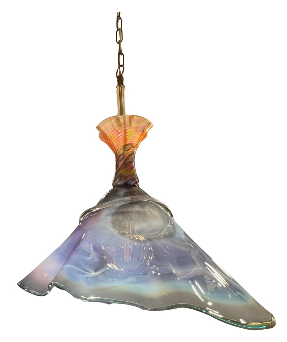 Vintage Hand Blown Multicolor Tiered Abstract Jellfish Art Glass Pendant Light - 10