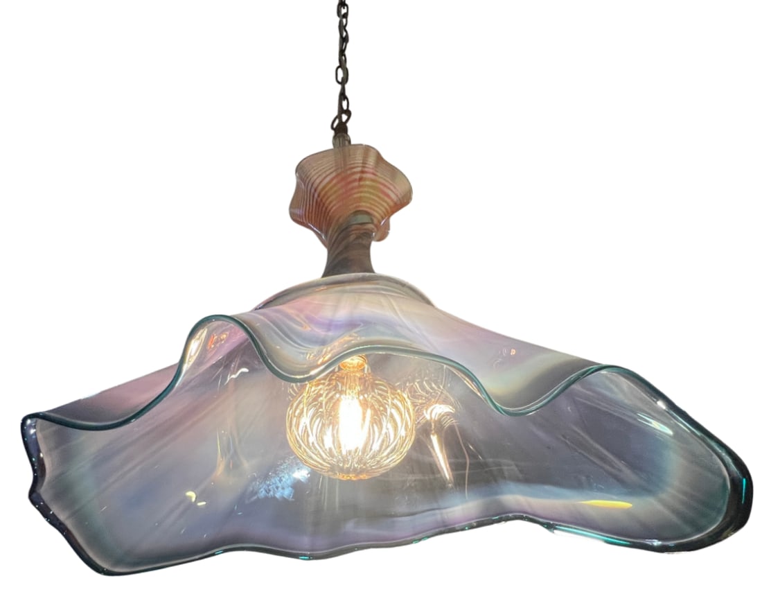 Vintage Hand Blown Multicolor Tiered Abstract Jellfish Art Glass Pendant Light - 12