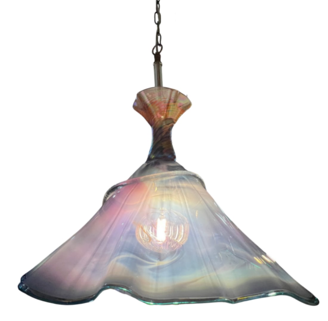 Vintage Hand Blown Multicolor Tiered Abstract Jellfish Art Glass Pendant Light - 14