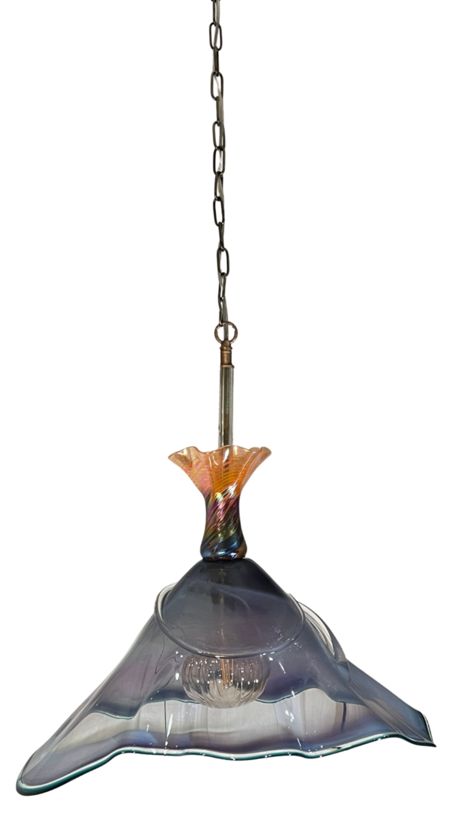 Vintage Hand Blown Multicolor Tiered Abstract Jellfish Art Glass Pendant Light - 16