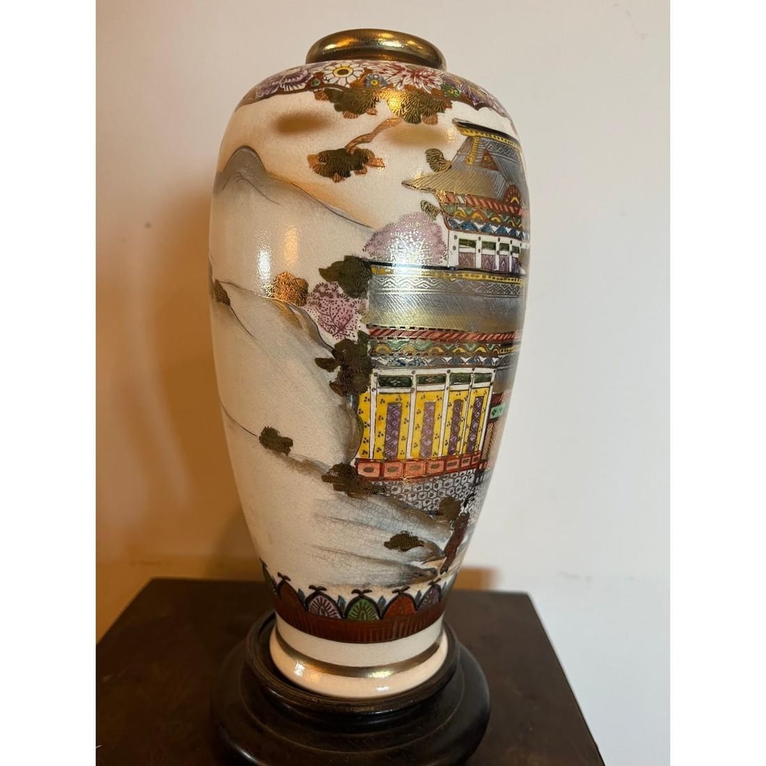 Antique Japanese Satsuma Vase Meiji Koshida Signed Shimazu Crest Pagoda 10" - 6