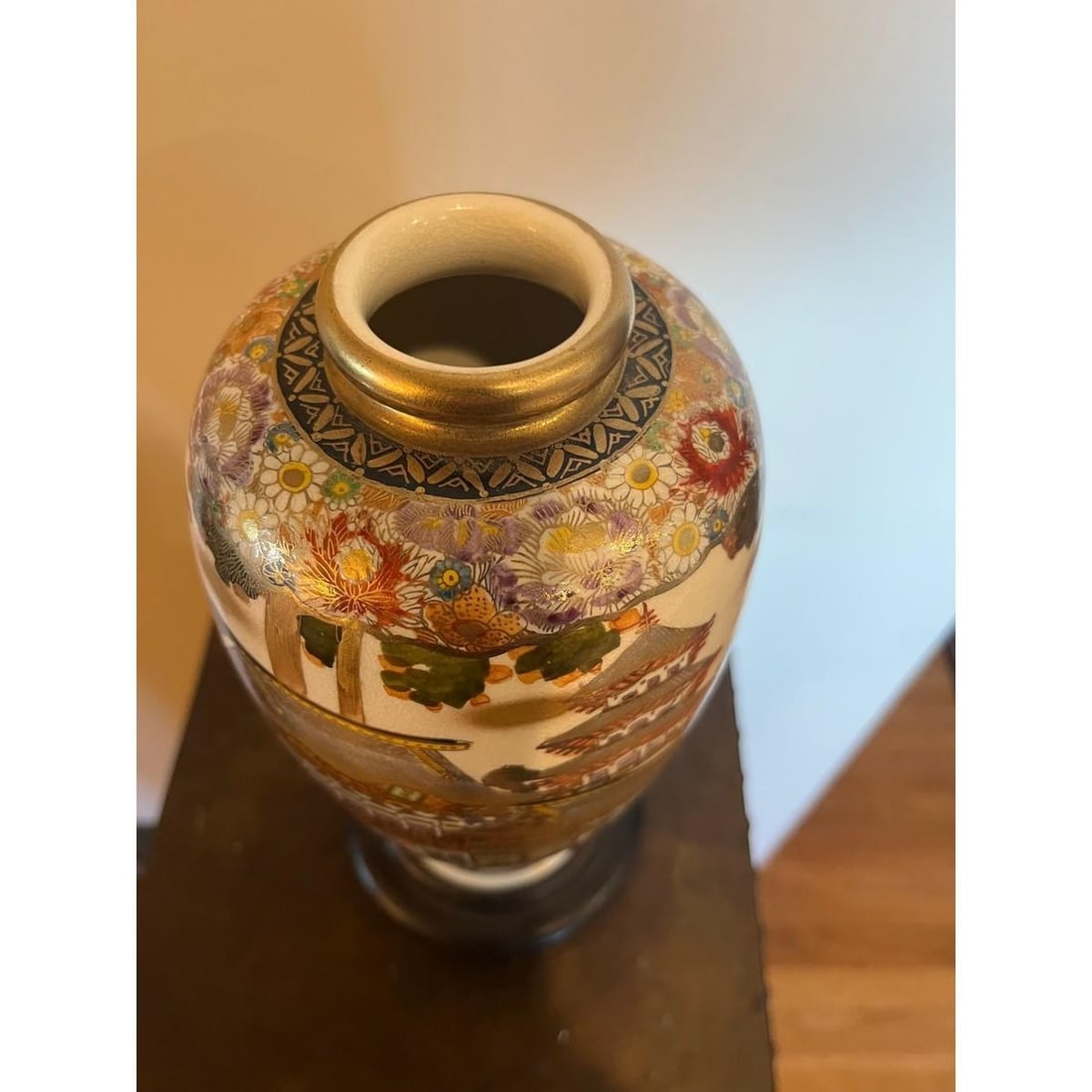 Antique Japanese Satsuma Vase Meiji Koshida Signed Shimazu Crest Pagoda 10" - 8