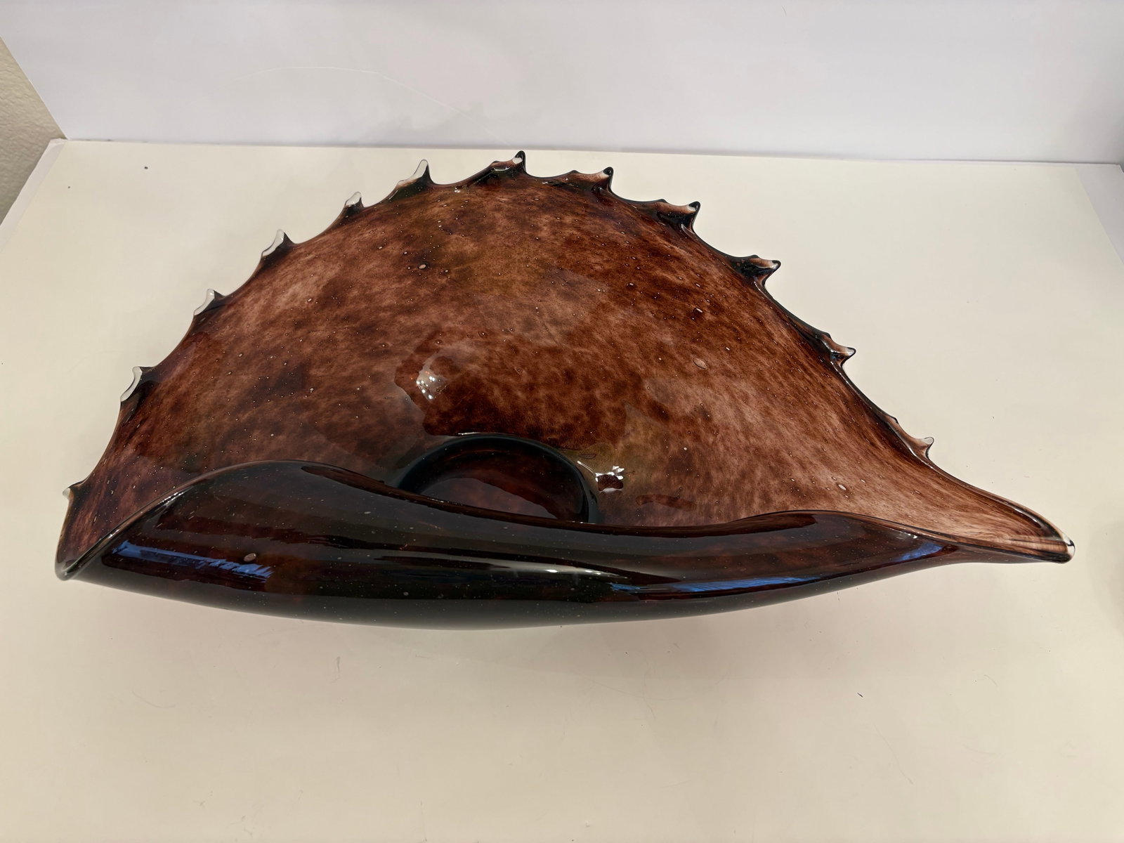 Murano Vintage Style Hand Blown Glass Brown Conch Sculpture - 2