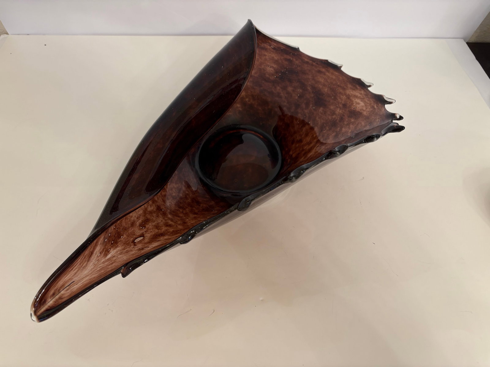 Murano Vintage Style Hand Blown Glass Brown Conch Sculpture - 3