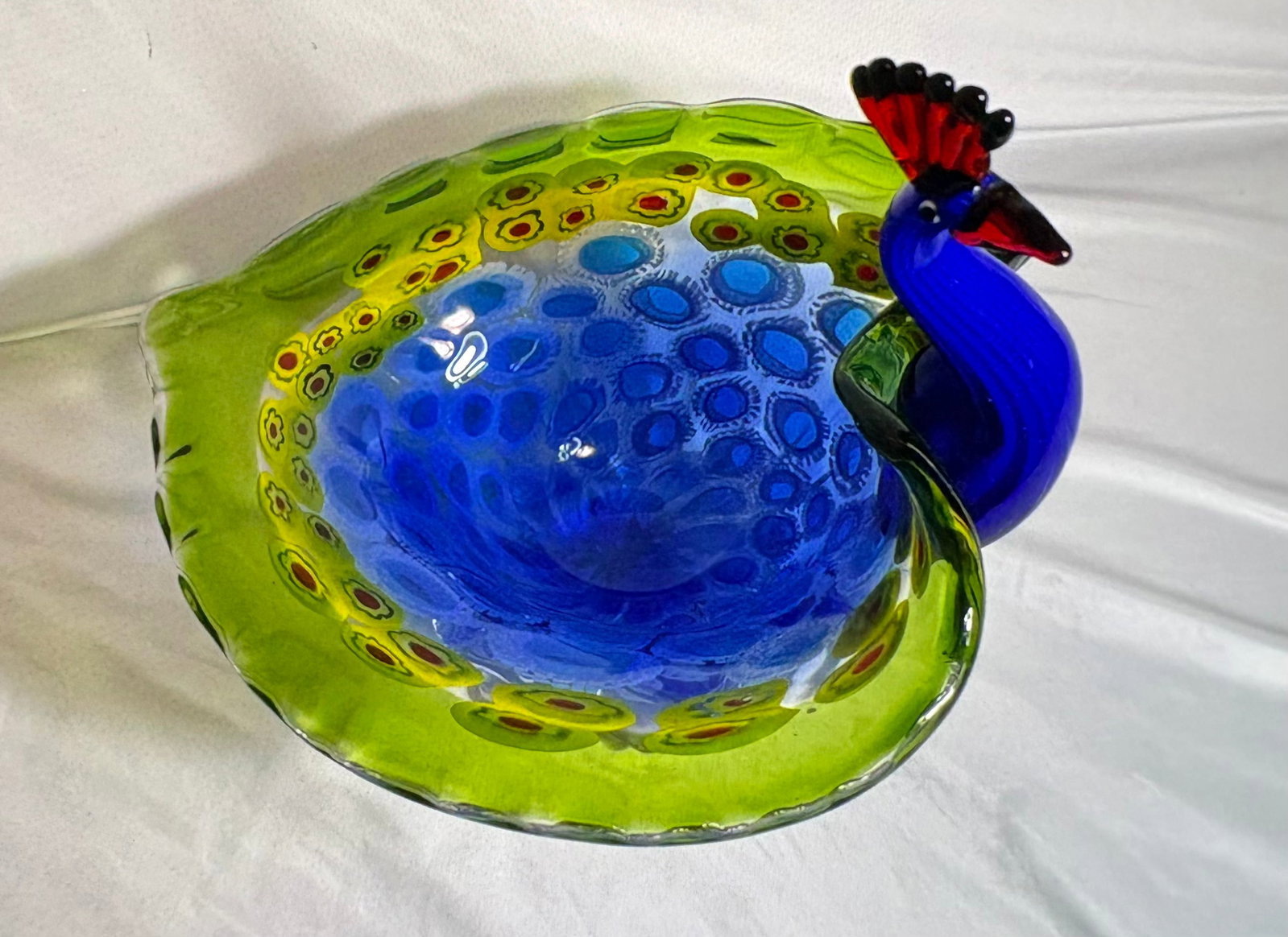 Murano Millefiori Vintage Hand Blown Glass Multi Colored Peacock - 2