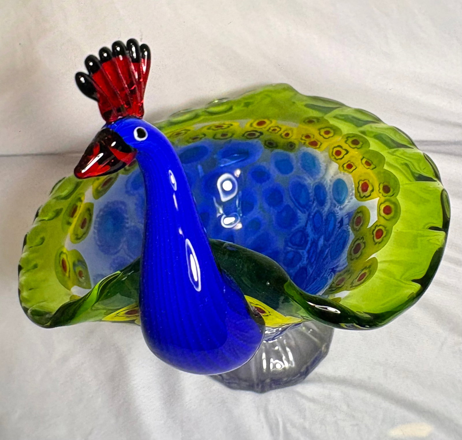 Murano Millefiori Vintage Hand Blown Glass Multi Colored Peacock - 3