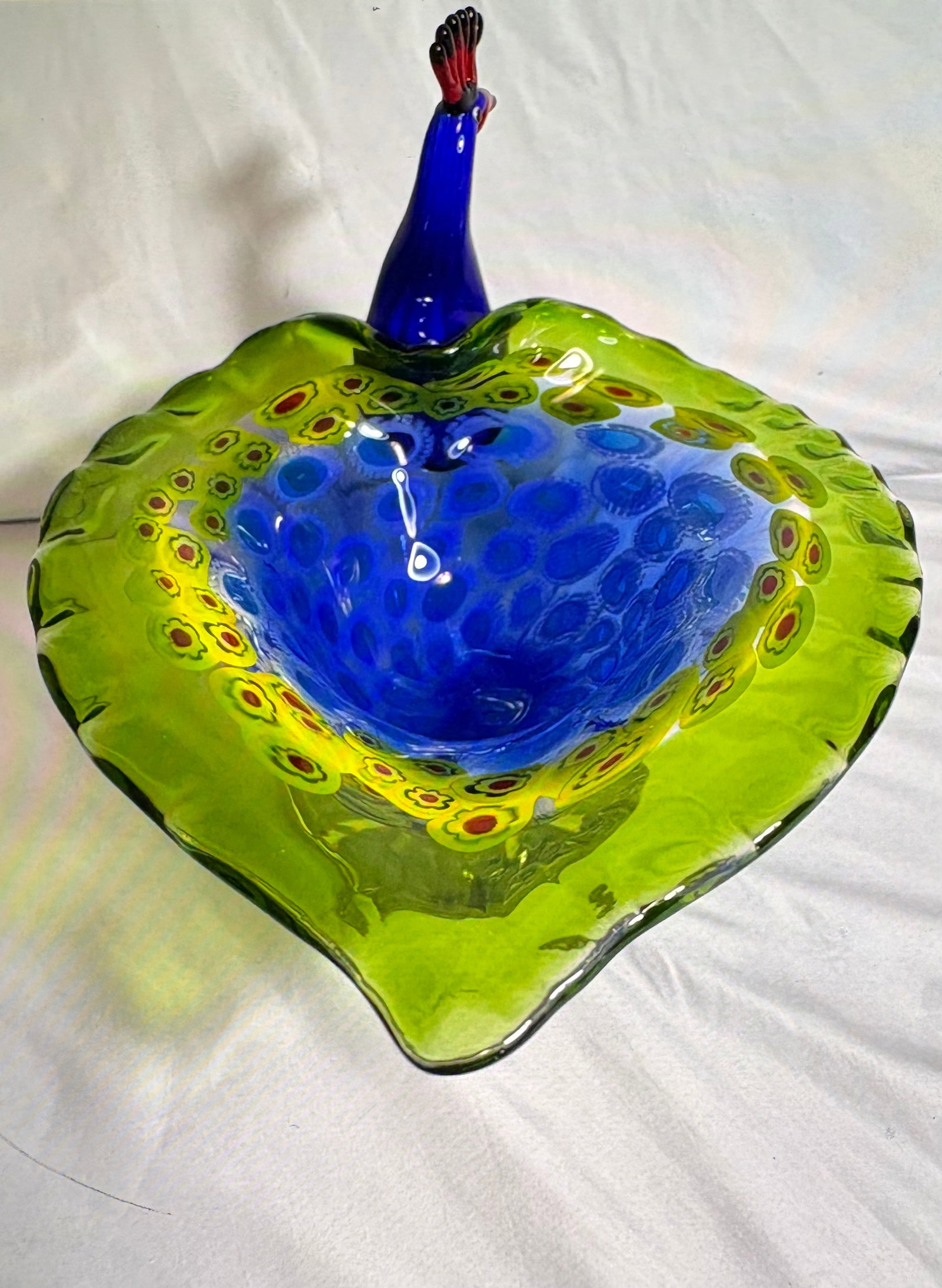 Murano Millefiori Vintage Hand Blown Glass Multi Colored Peacock - 4