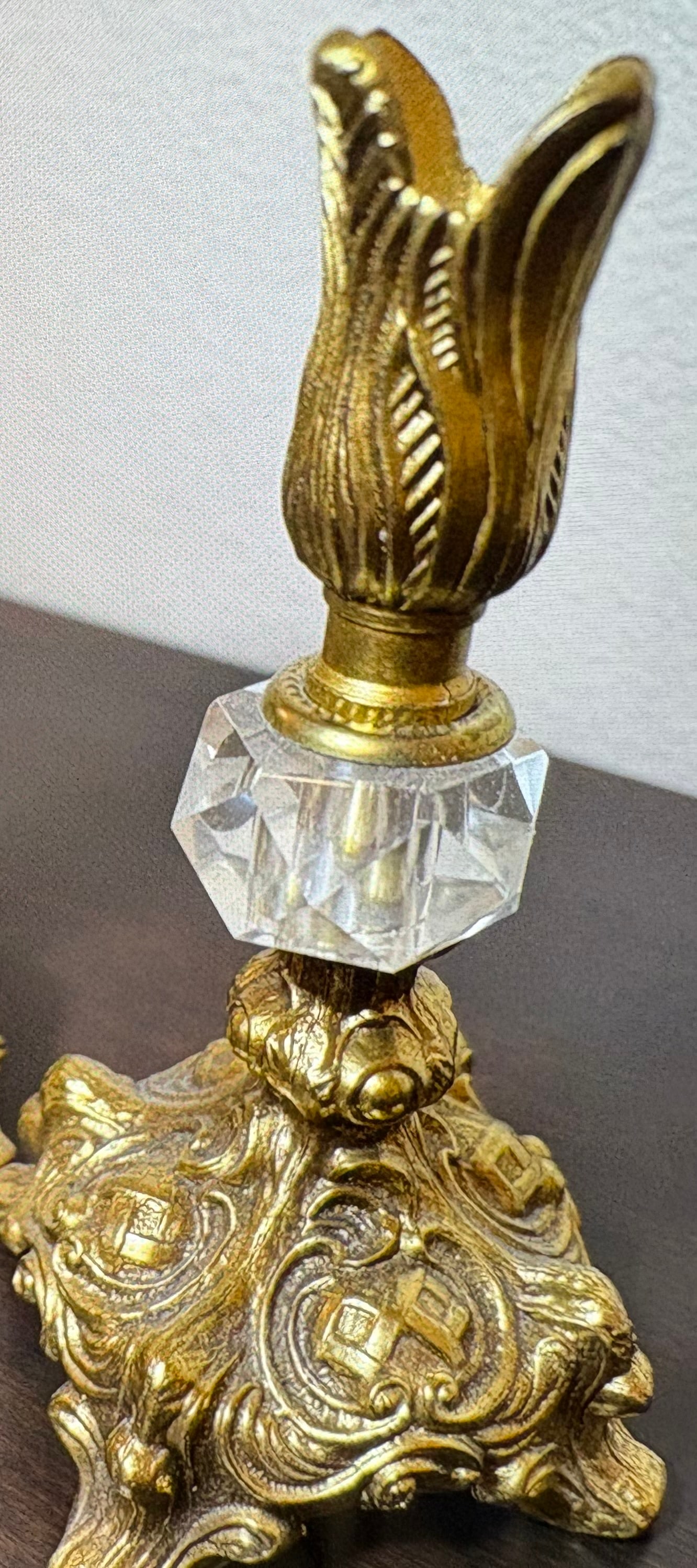 1930s Hollywood Regency 7" Brass and Cut Glass Crystal Candle Holders - A Pair - 2