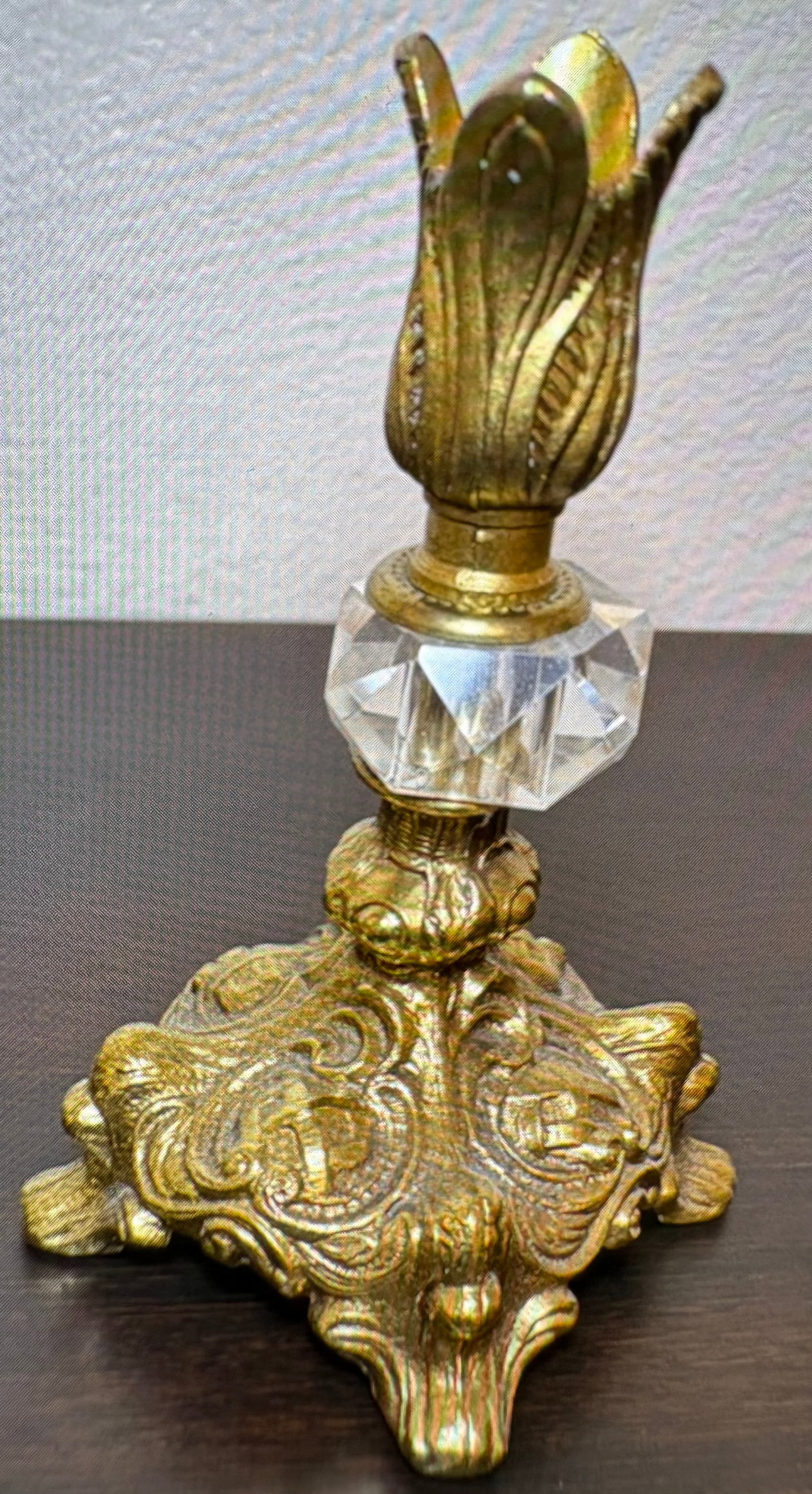 1930s Hollywood Regency 7" Brass and Cut Glass Crystal Candle Holders - A Pair - 5